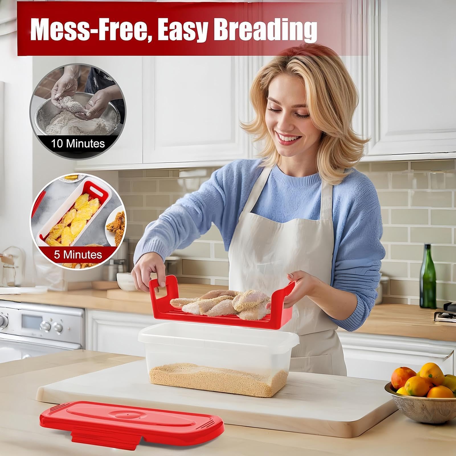 Better Breader, shaker | 2 pezzi strumenti di cottura multifunzione con vassoio, stazione per impanare pollo, per anelli di cipolla verdure, di pollo, ristorante, cucina, sala da pranzo