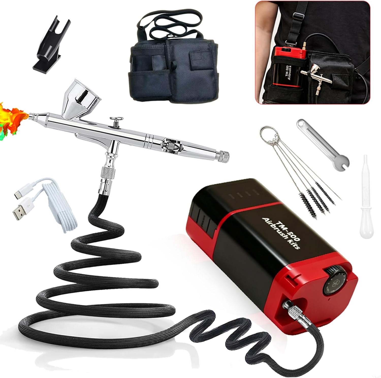 Portable 20-50PSI 8000mAh Airbrush kit with Compressor & Crossbody bag