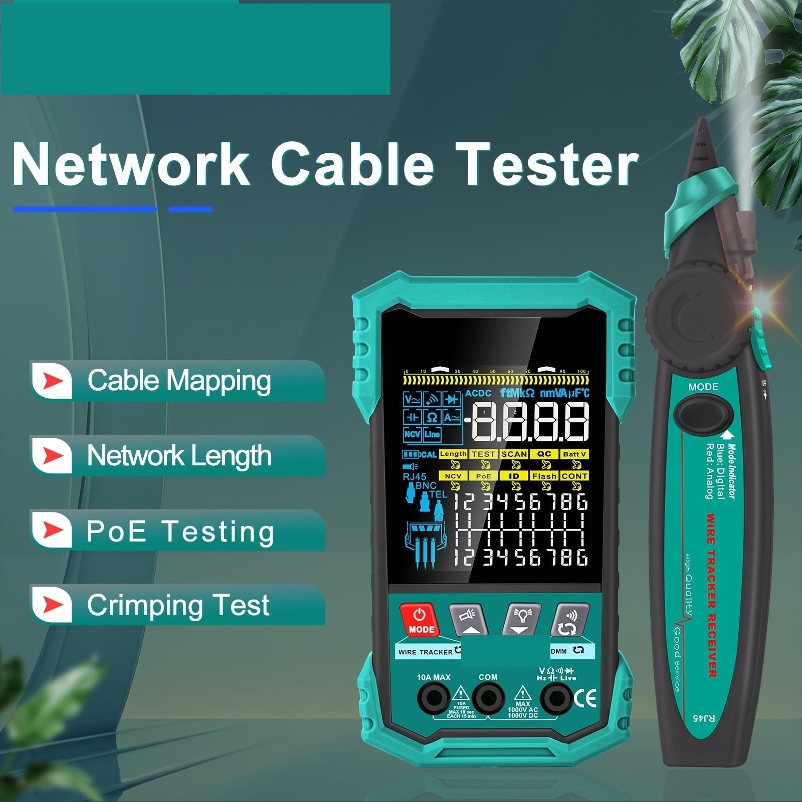 TOOLTOP 400M Tester for cavi di rete RJ45 BNC Test for 6000 conteggi Multimetro multifunzione 2 in 1 POE Tracker for(ET623 With 7 ID)