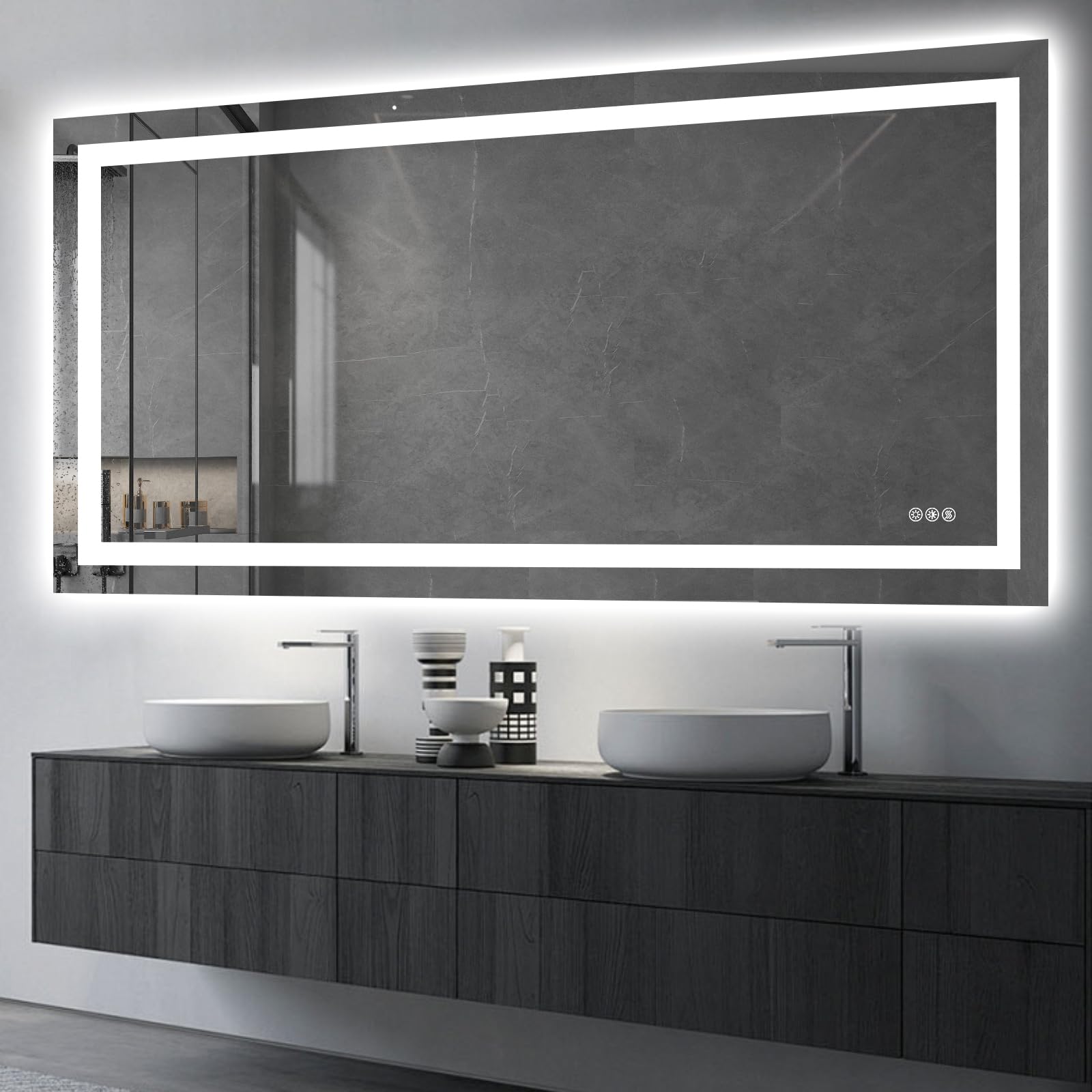 Photo 1 of Hivone 72X36 LED Bathroom Mirror with Lights, Anti-Fog, Dimmable, Backlit + Front Lit, Smart Bathroom Vanity Mirror, Memory Function, Shatterproof, Tempered Glass (Horizontal/Vertical)
