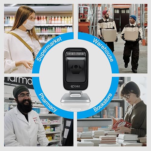 Miniatura 7 de OBZ Escáner de código de barras QR 2D 1D de mano de escritorio USB con cable CMOS, escaneo continuo manos libres para sistemas POS, venta al por