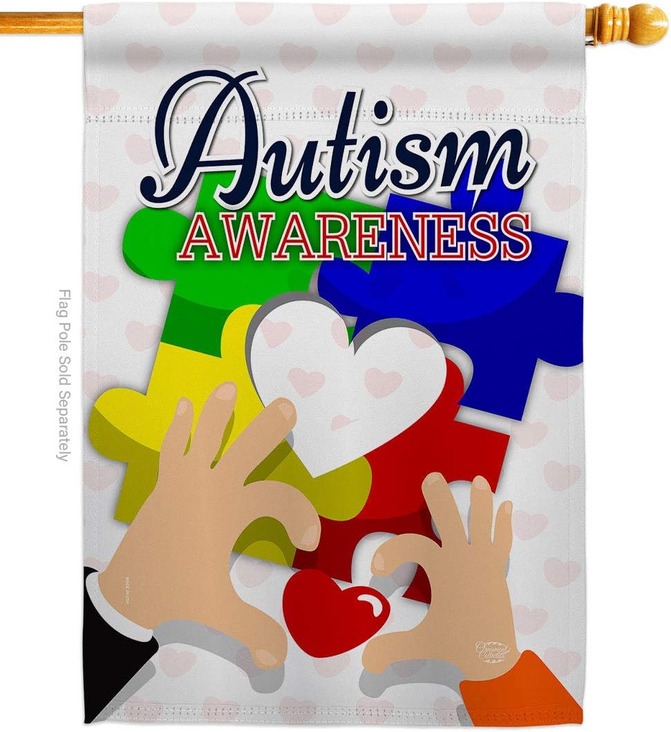 Love Autism Awareness House Flag Support Inspirational Survivor Ribbon Prevention Cancer Breast BLM Decoration Banner Small Garden Yard Gift Double-Sided, 28"x 40", Made in USA