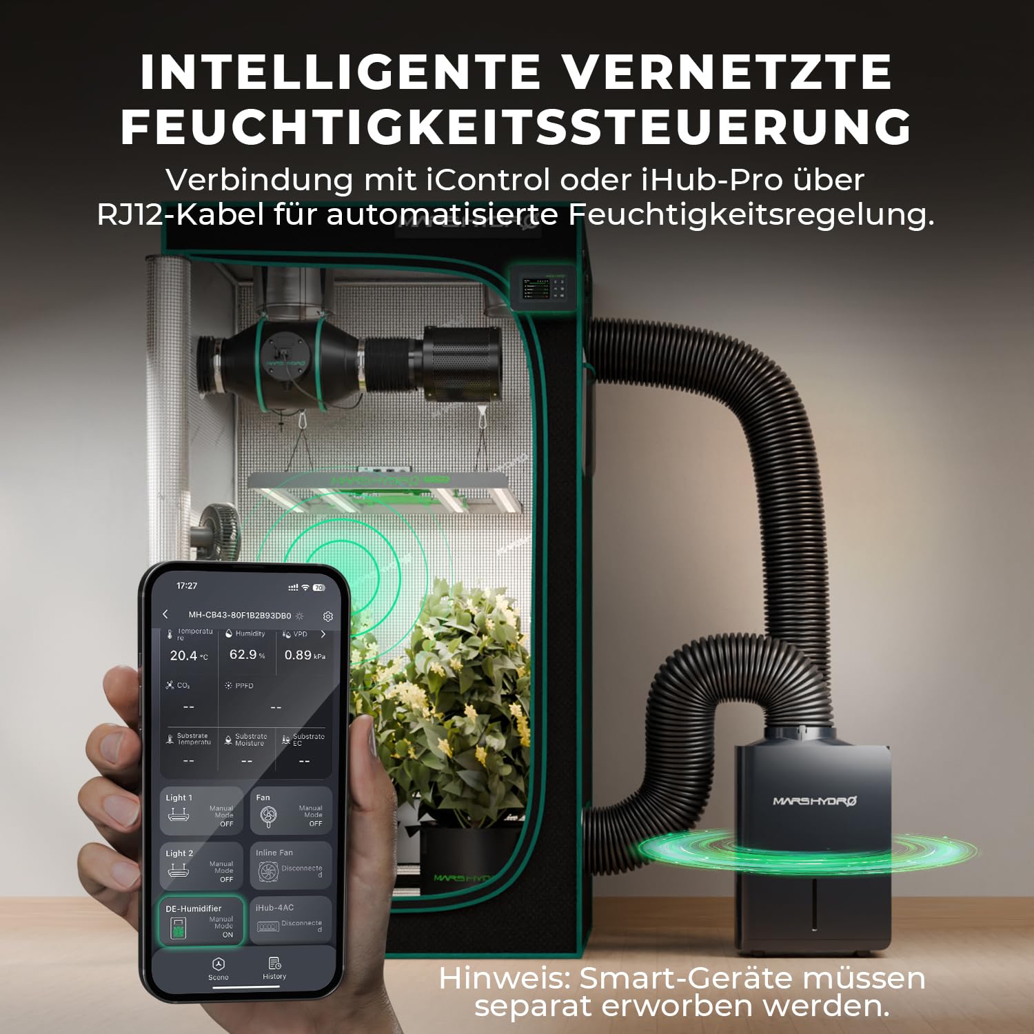 MARS HYDRO Regulador de humedad 12L/T: para carpa de cultivo de plantas y jardín interior, bajo ruido y eficiencia energética para zonas de crecimiento de plantas