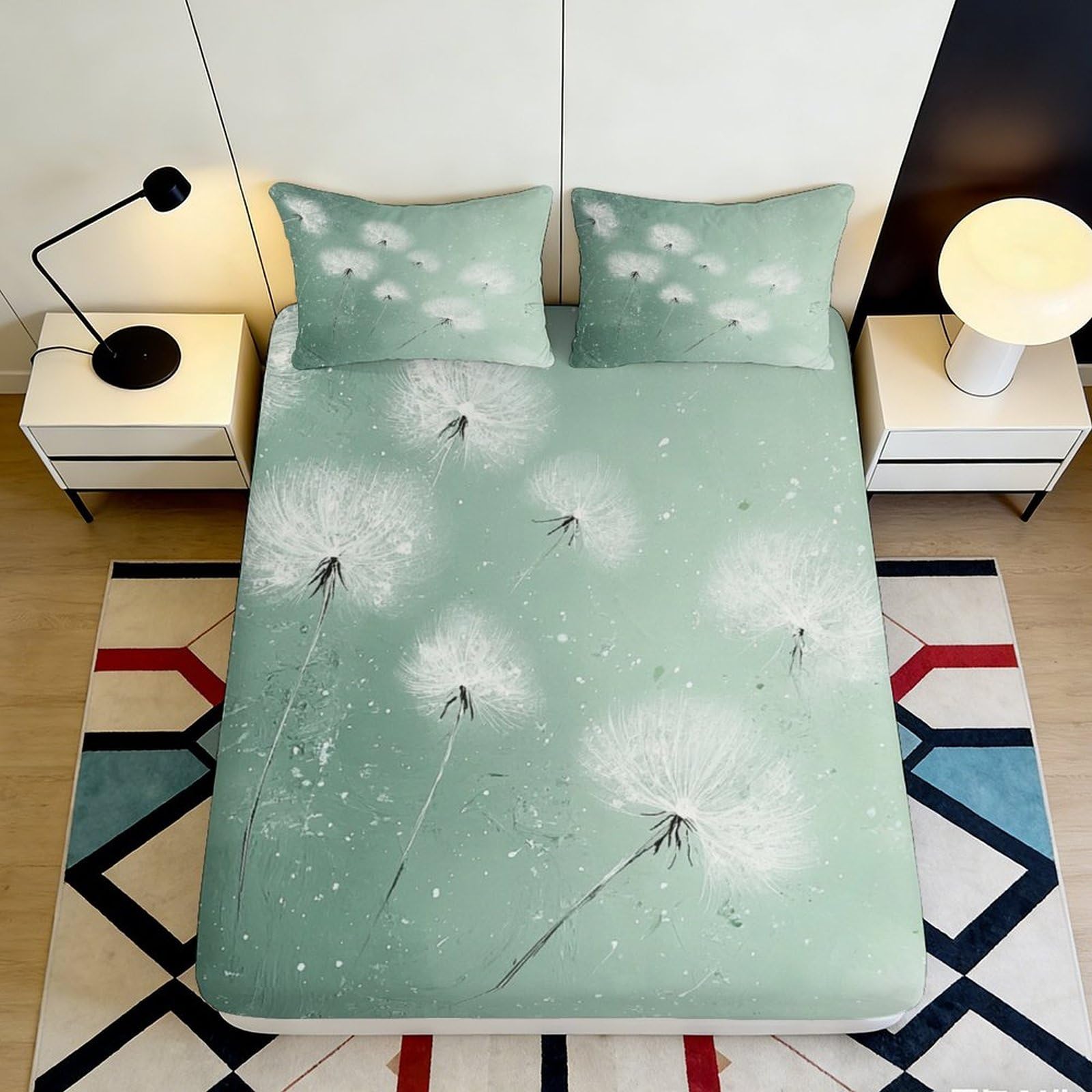Pnayamiorkfel Style-8 3D Printed Dandelion Meadow Fitted Sheet Microfiber Soft Green Bed Cover For Bedroom Guest Room Decor 90X200x25cm