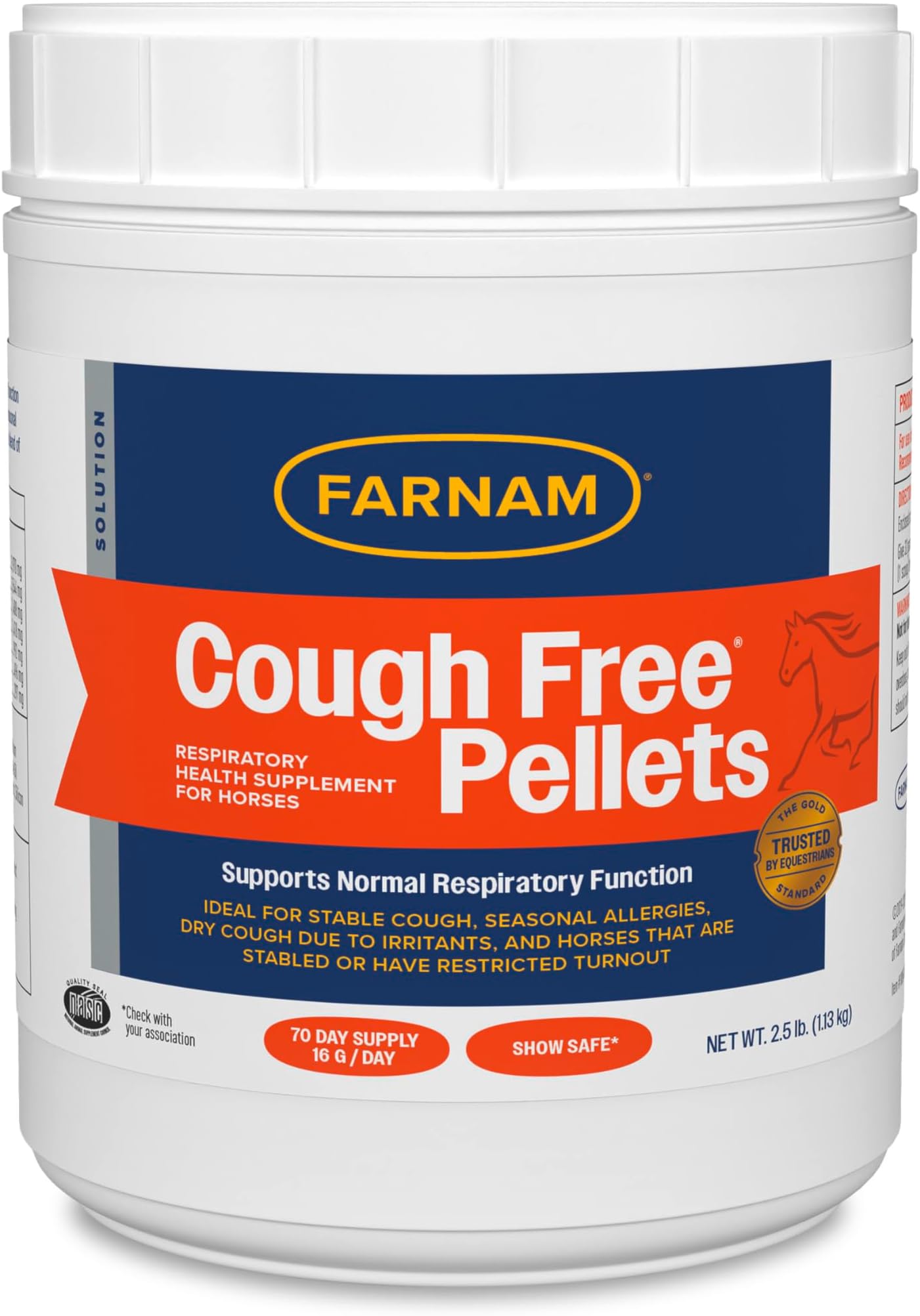 Farnam Cough Free Horse Supplement Pellets, Provides Respiratory Support for Horses with Seasonal Allergies or Stable Cough, 2.5 pounds, 70 Day Supply