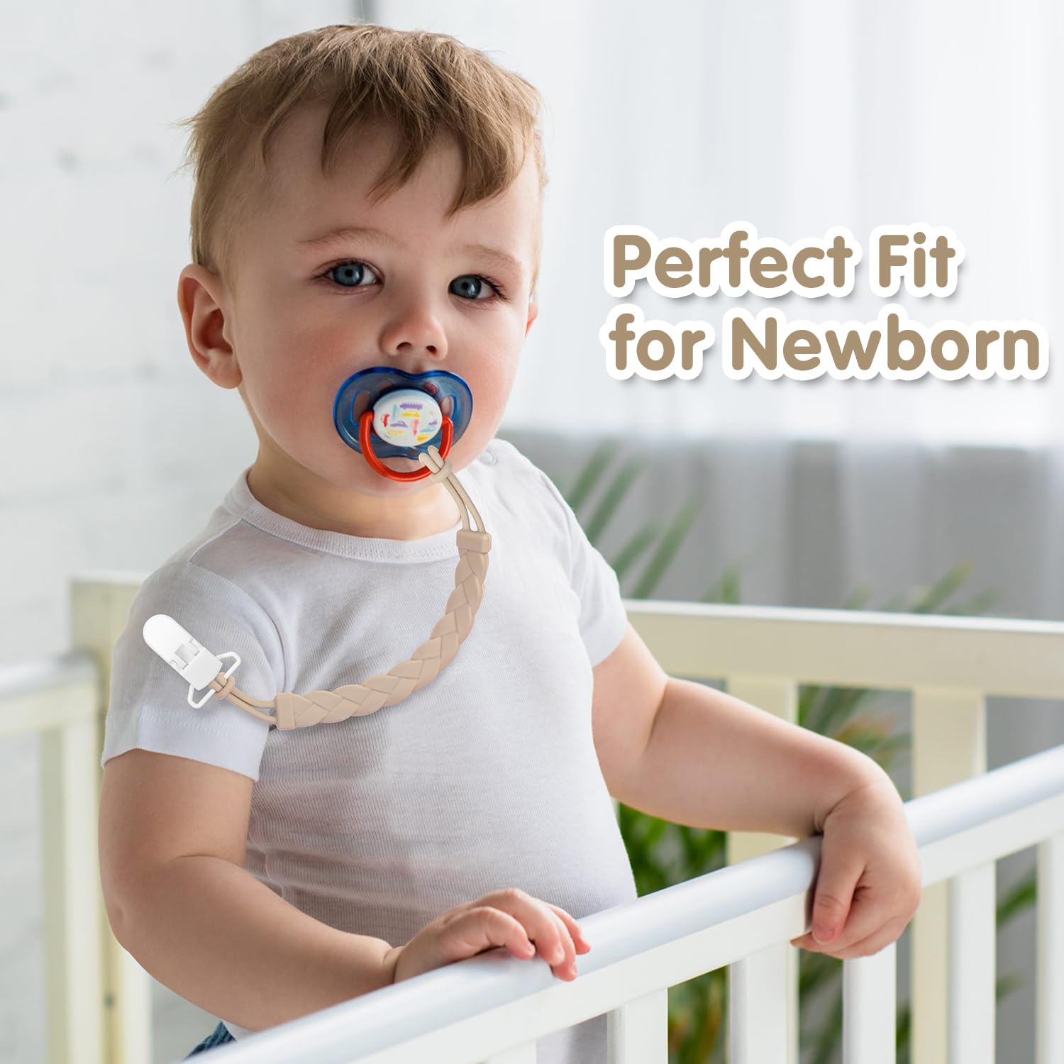 Stylish Silicone Pacifier Clips, 4-Pack Pacifier Holder with Flexible Woven Rope Design, 100% Food Grade Silicone, Easter Safe Essentials for Newborns Baby Boys and Girls