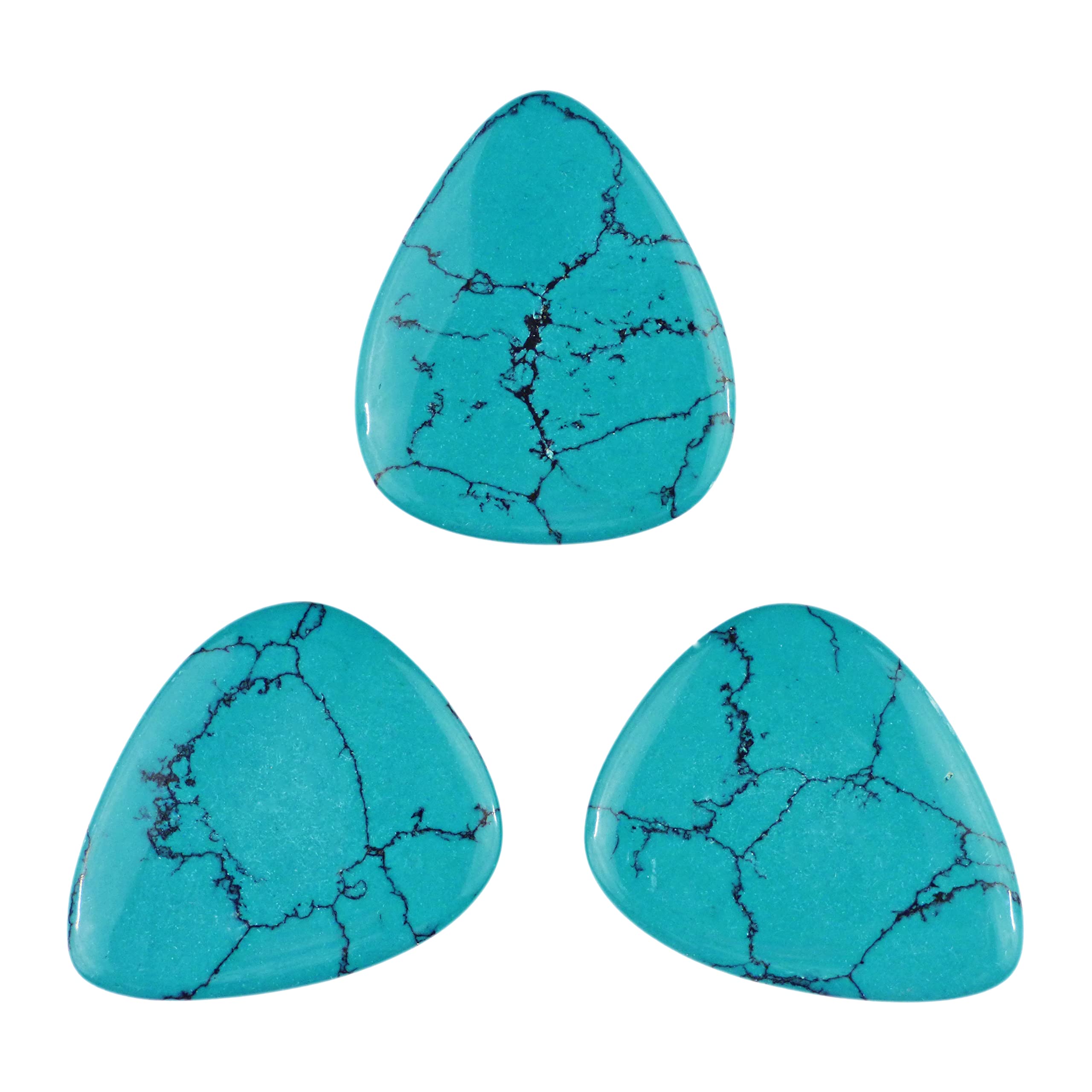Turquoise Stone Guitar Or Bass Pick - 3.0 mm Ultra Heavy Gauge - 351 Shape - Specialty Handmade Stone Exotic Plectrum - 3 Pack