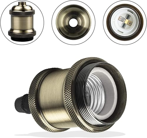 Miniatura 4 de Kit de lámpara colgante industrial vintage con soporte para lámpara E27, cable de tela, rosa de techo y cable colgante en estilo retro moderno