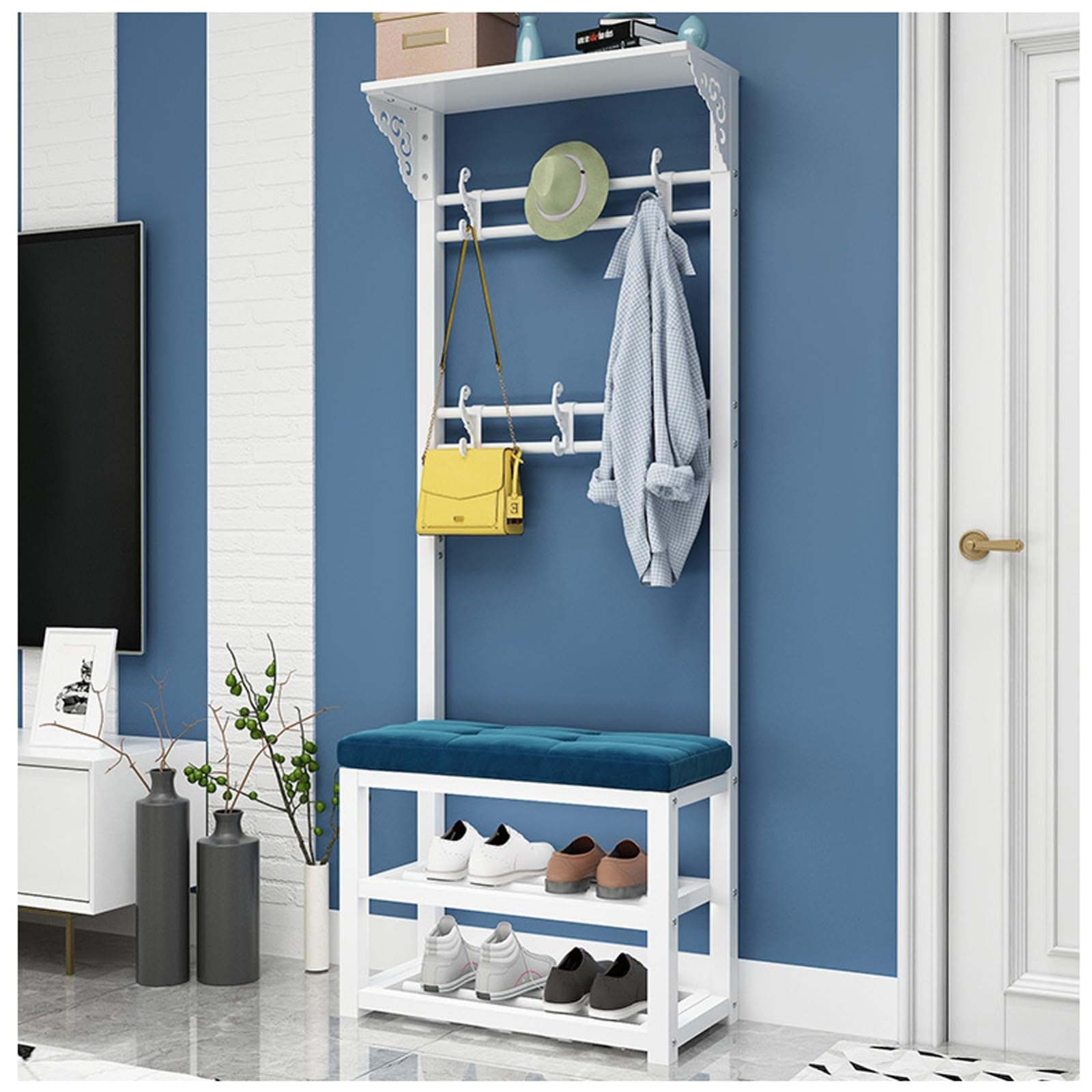 MSHGSKU Multifunctional Shoe Storage Bench with Coat Rack 2 Tier Shoe Shelf nizer for Entryway Hallway Living Room 60CM Stylish and Space Saving Solution