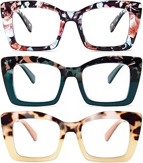 REAVEE Oversized Square Reading Glasses Oprah Style for Women, Blue Light Blocking Large Frame Computer Readers Spring Hinge