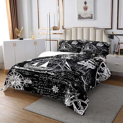 Miniatura 3 de jejeloiu Juego de colcha náutica para niños y niñas, con estampado de barco, juego de colcha acolchada con ancla, decoración de dormitorio,