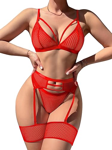 popiv Conjunto de lencería sexy para mujer con liguero a juego, brasier y bragas, conjuntos de 4 piezas