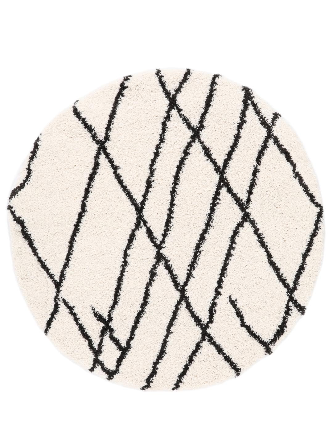 RugVista Tangier, Alfombra Shaggy/Handloom, Pelo Corto, ∅ 150 cm, Redonda, Calidad cert. Oeko-Tex Standard 100, Polipropileno, Pasillo, Dormitorio, Cocina, Salón, Despacho, Blanco Roto/Negro OEKO-TEX STANDARD 100