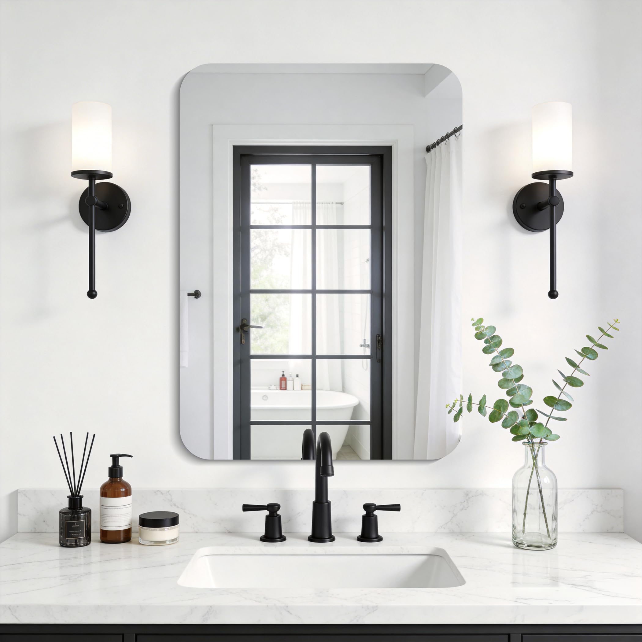 KOCUUY Espejo de baño Rectangular sin Marco, Espejo de Pared de 70 x 50 cm, Espejo con Cristal irrompible, reflexión HD, Esquinas Redondeadas, Adecuado para baños, dormitorios o vestidores.
