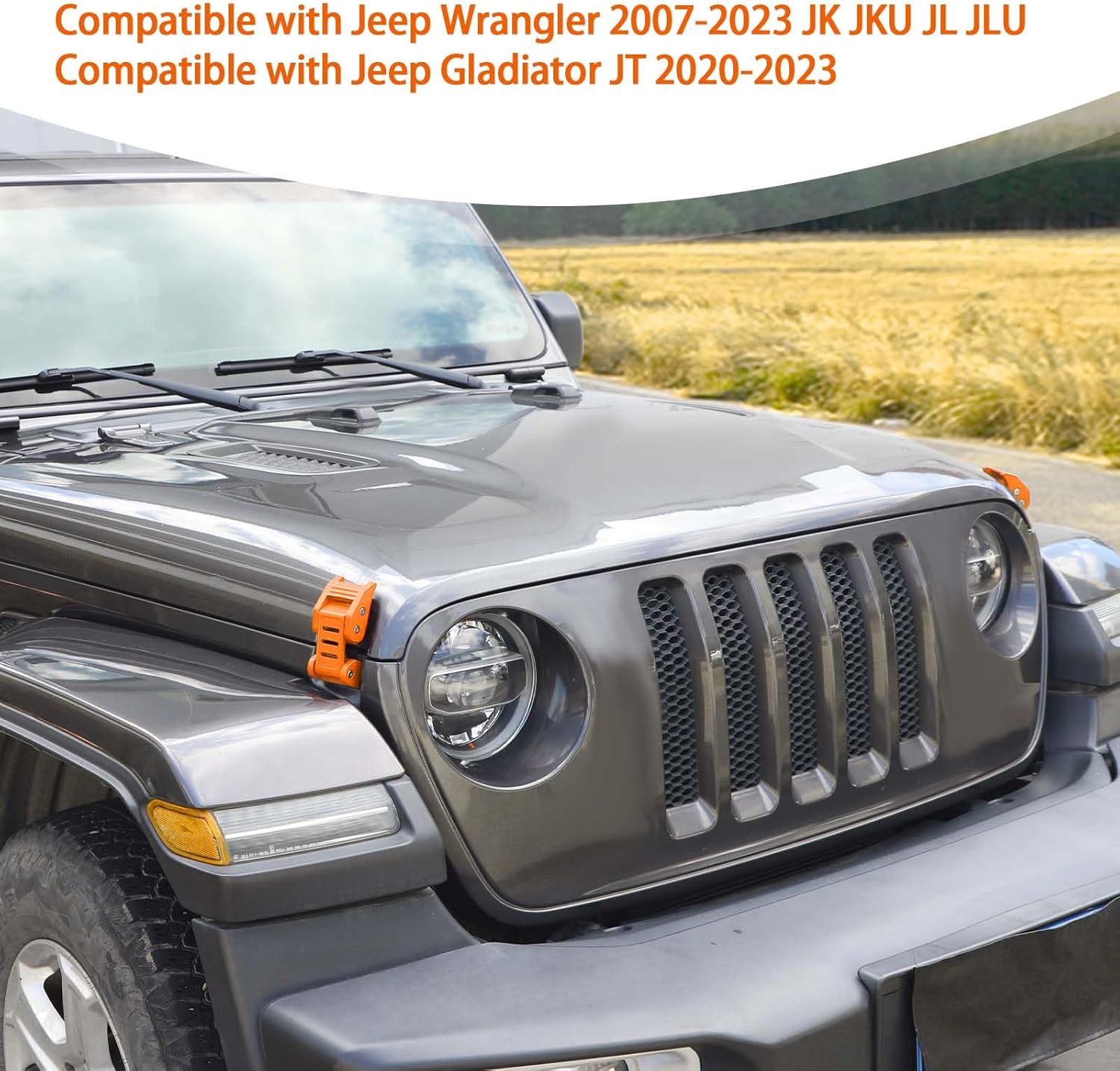 for Jeep Hood Latches Lock Catch Kit for Jeep Wrangler JK JKU 2007-2017 for Wrangler JL JLU 2018 up for Gladiator JT 2020 up, Exterior Accessories (Orange) 2pcs