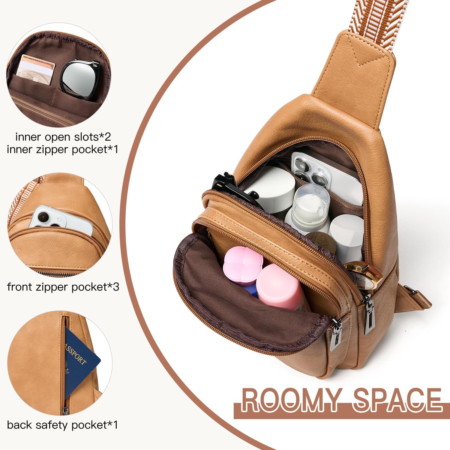 7L Sling Bag for Women Men Vegan Leather Crossbody Bags Fanny Pack Purse Backpack Over Shoulder Bag Travel Anti Theft - Image 4