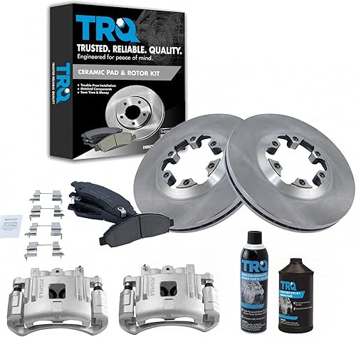TRQ Almohadillas de cerámica delanteras Rotores Calibres y fluidos para Chevrolet GMC Isuzu Nuevo