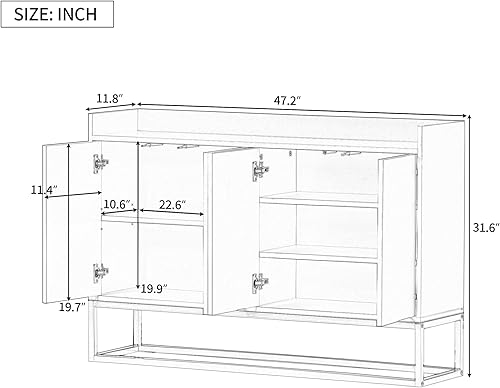 Miniatura 2 de Aparador moderno, elegante gabinete de buffet con patas de metal, estante ajustable, dispositivo de rebote de puerta, mesa consola de madera para