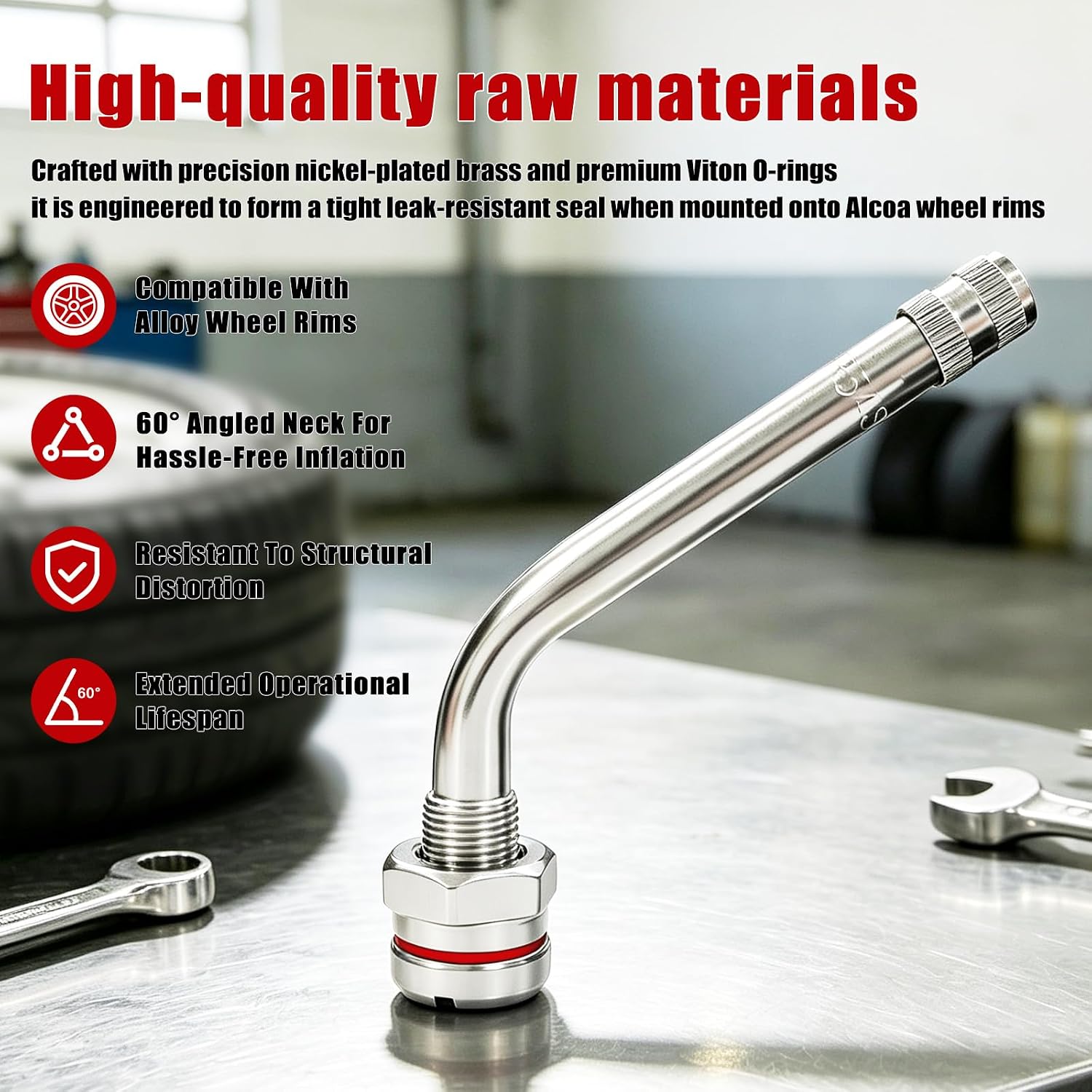 TR545D 60° Clamp-In Truck Tire Valve Stems with Nickel Brass Stem, Tubeless Valves for Semi Trucks, Trailers & Buses, Fits 22.5 Inch & 24.5 Inch Alcoa Aluminum Wheels, 9.7mm Rim Holes, 10 Pack