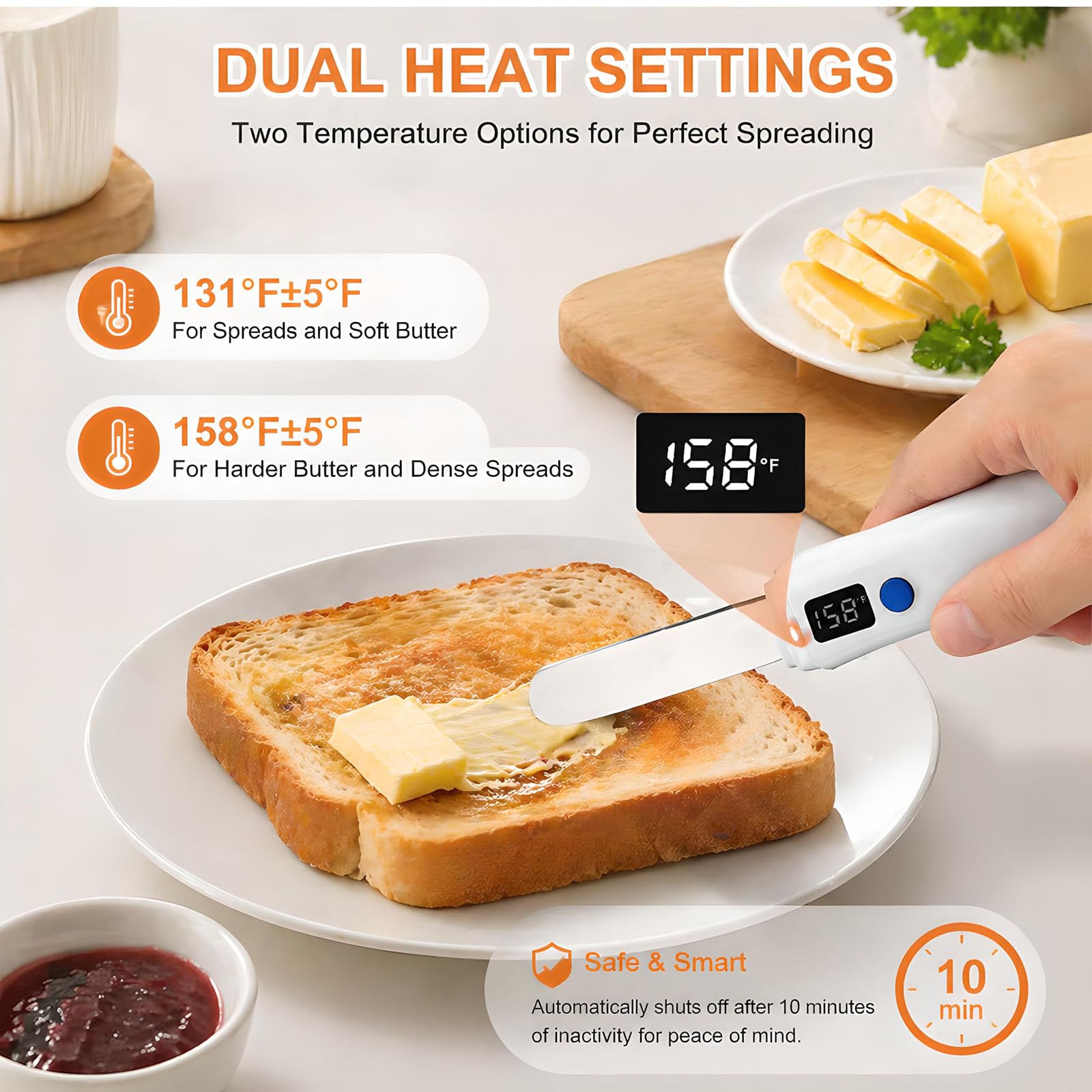 Coltello Per Burro Riscaldato, Spalmatore Per Burro A Riscaldamento Rapido Con 2 Impostazioni Di Temperatura (131 °f E 158 °f), Scaldaburro Elettrico In Acciaio Inossidabile Ricaricabile Tramite Usb