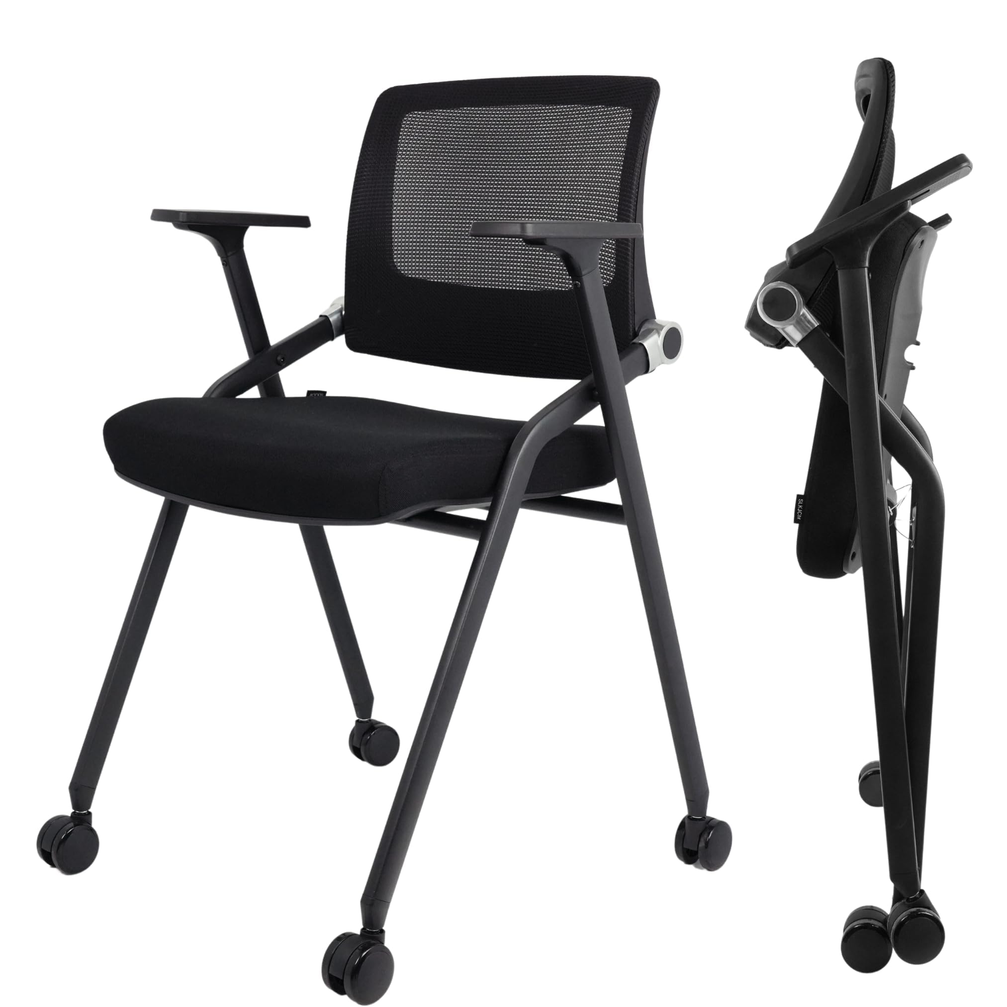 Photo 1 of SLKJChr 2 Pack Foldable Office Chairs with Wheels, Mesh Back, Arms and Portable - Folding Office Chairs for Conference Room Chair, Office Guest & Reception & Meeting Chair - (Black) 300 lbs.