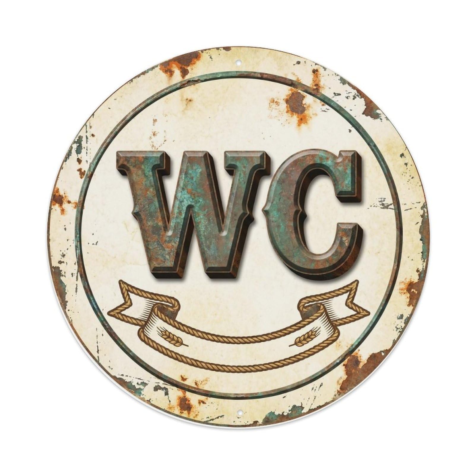 Fqcyn Style Toilet （Wc） Vintage Country Restroom Plate Metal Tin Sign Plaque Wall Decor For Cafe, Club Bar, Office, Home Garden Round Metal Poster 8X8inch