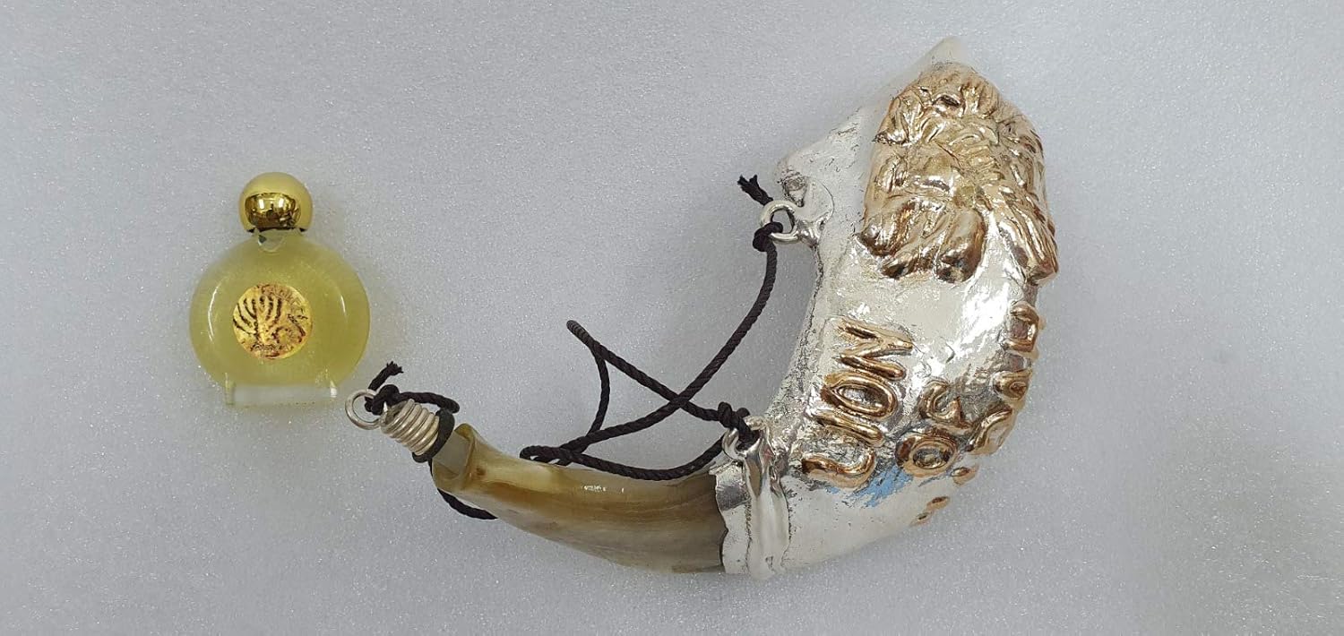 Shofart Israel Silver 925 Anointing Ram Shofar Lion Of Judah with Gift of 12ml Anointing Oil Bottle from the Holy Land : Musical Instruments