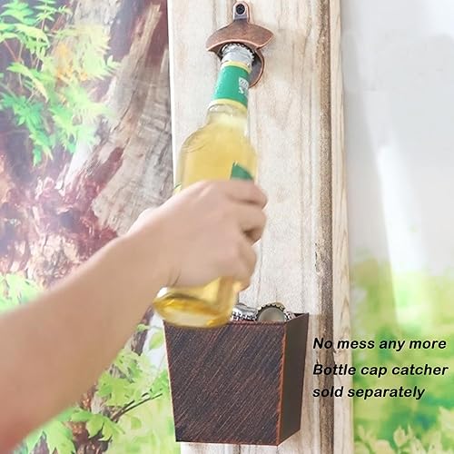Miniatura 5 de Abrebotellas rústico montado en la pared, abridor de tapas de cerveza de cobre antiguo (paquete de 3)