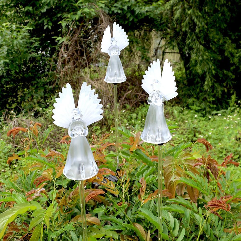 2 Packs of LED Solar Angel Ground Lights, Colorful Outdoor Courtyard Decoration Floor Angel Lamps, Wireless Twilight to Dawn Waterproof Garden Landscape Light.