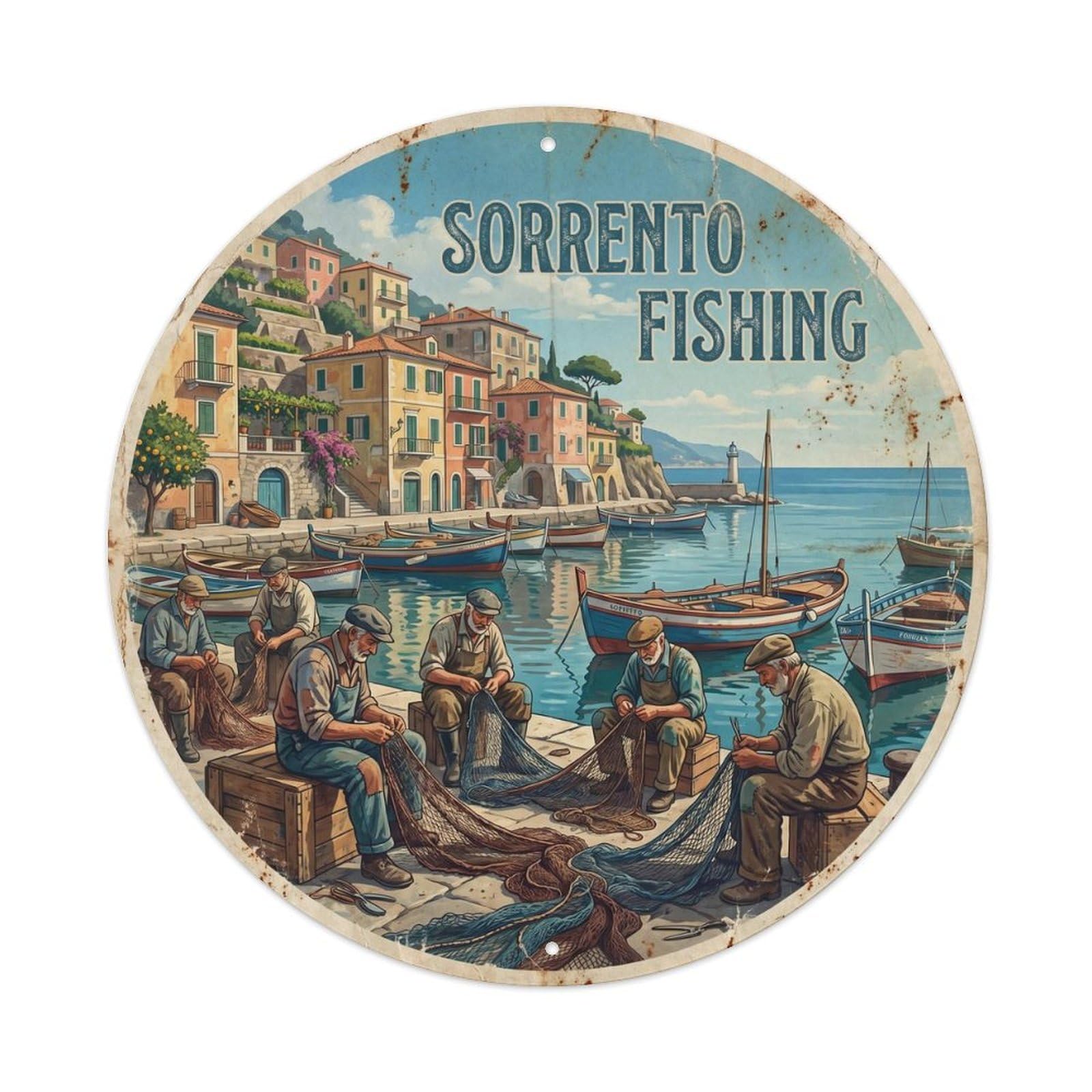 Olhnbad Style Coastal Route Fishing Sorrento Travel Harbor Metal Tin Sign