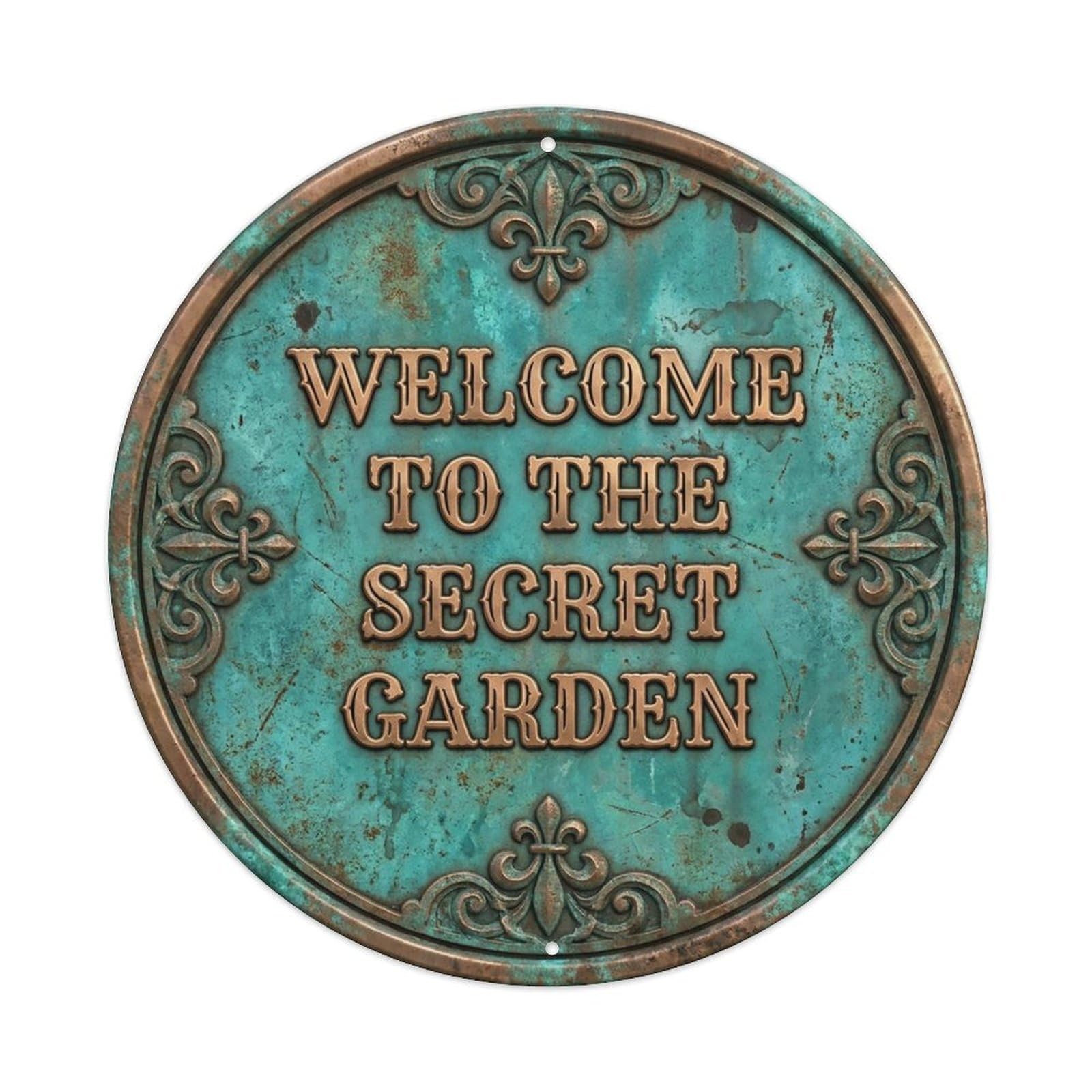 Vintage Welcome Secret Garden Geared Fleur Metal Tin Sign