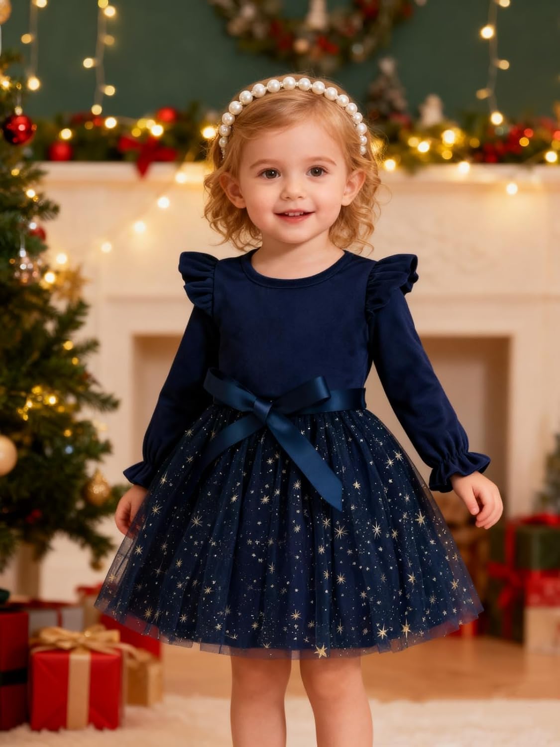 Patgoal Toddler Girls Tutu Dresses Velvet Tulle Dress with Sequin Long Sleeve Holiday Party Fall Winter Dress 2-7Y - Image 3