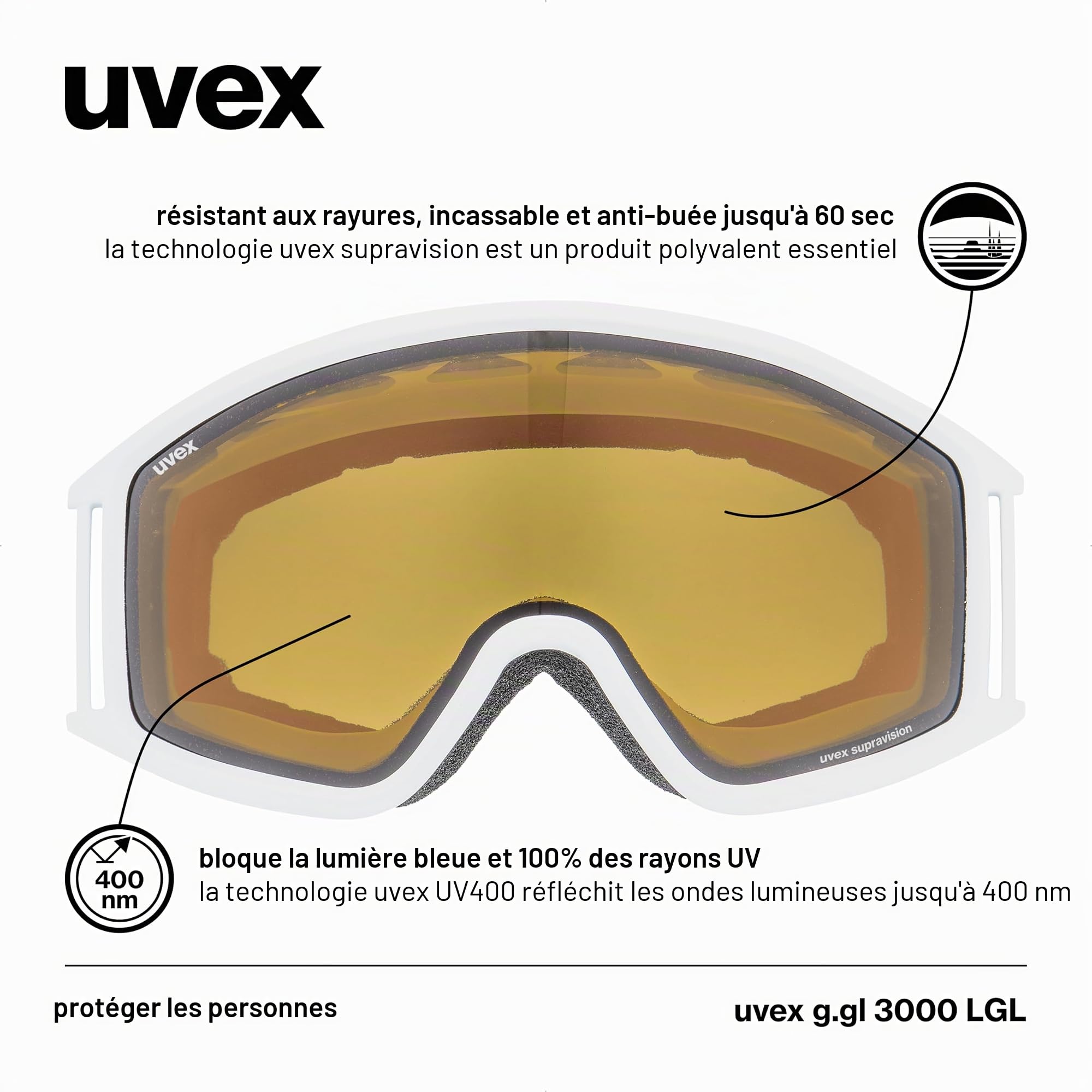 Uvex G.gl 3000 Lgl lunettes de ski Unisexe-Jeunes (lot de 1)