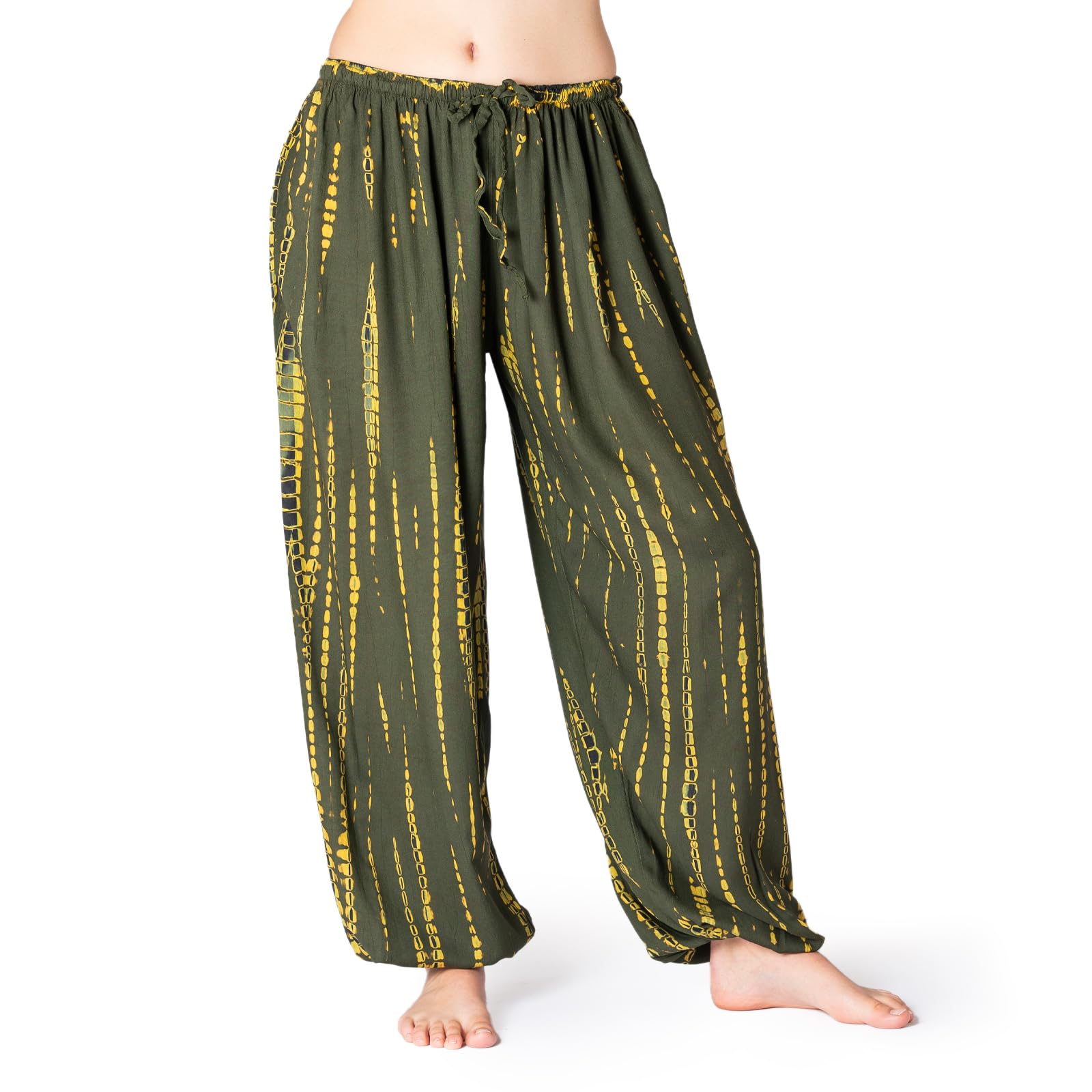 Panasiam Unisex Olive Green Yellow Harem Pants Bogota Tiedy, M