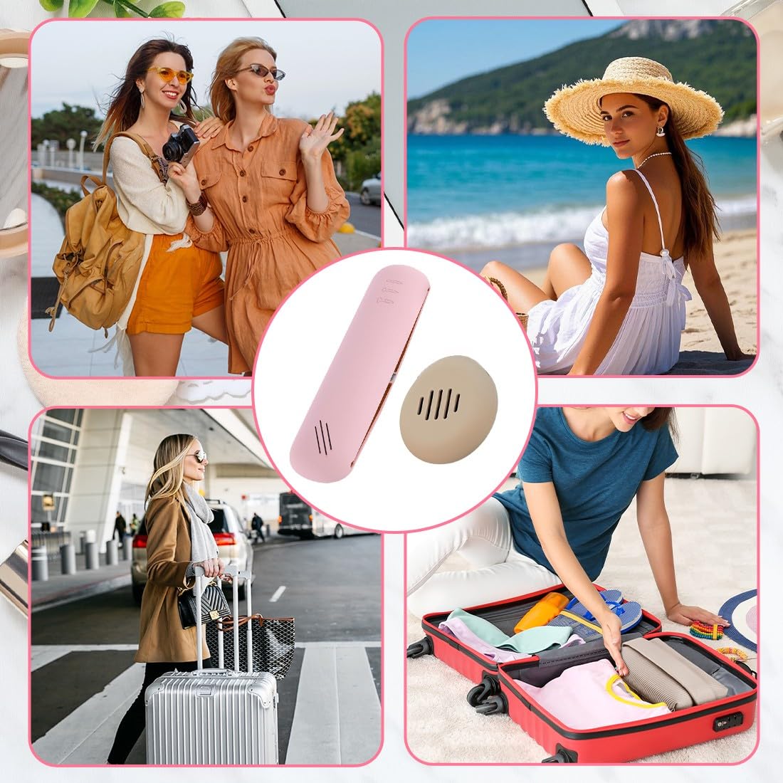 2 Pcs Borsa Per Trucco Portatile Con Porta Cipria, Porta Pennelli Make Up Da Viaggio, Porta Pennelli Trucco, Custodia In Silicone Per Pennelli Da Trucco Da Viaggio Con Chiusura Magnetica