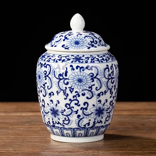 Miniatura 5 de MagiDeal Jarrón de cerámica de jengibre chinoiserie, estilo chino, tarros de porcelana tradicional, tarro de jengibre asiático para decoración del