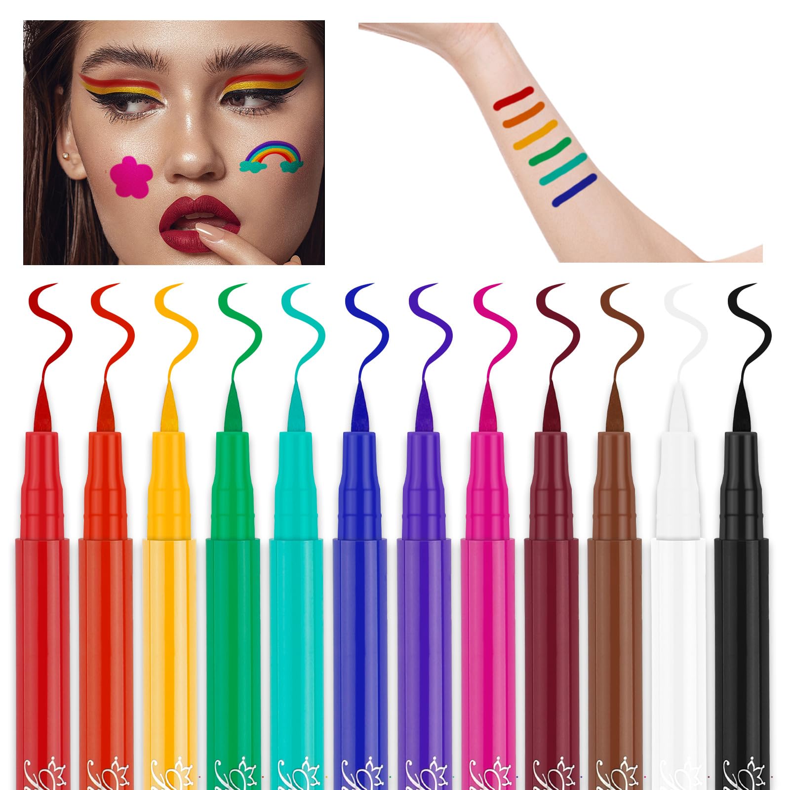 12 Colors Matte Liquid Eyeliner Set, Colorful Neon Eyeliner Pencil Rainbow Waterproof Long Lasting Matte Colorful Milti-Functional Eyeshadow Pen Eye Makeup Christmas Makeup Gift Kit for Women