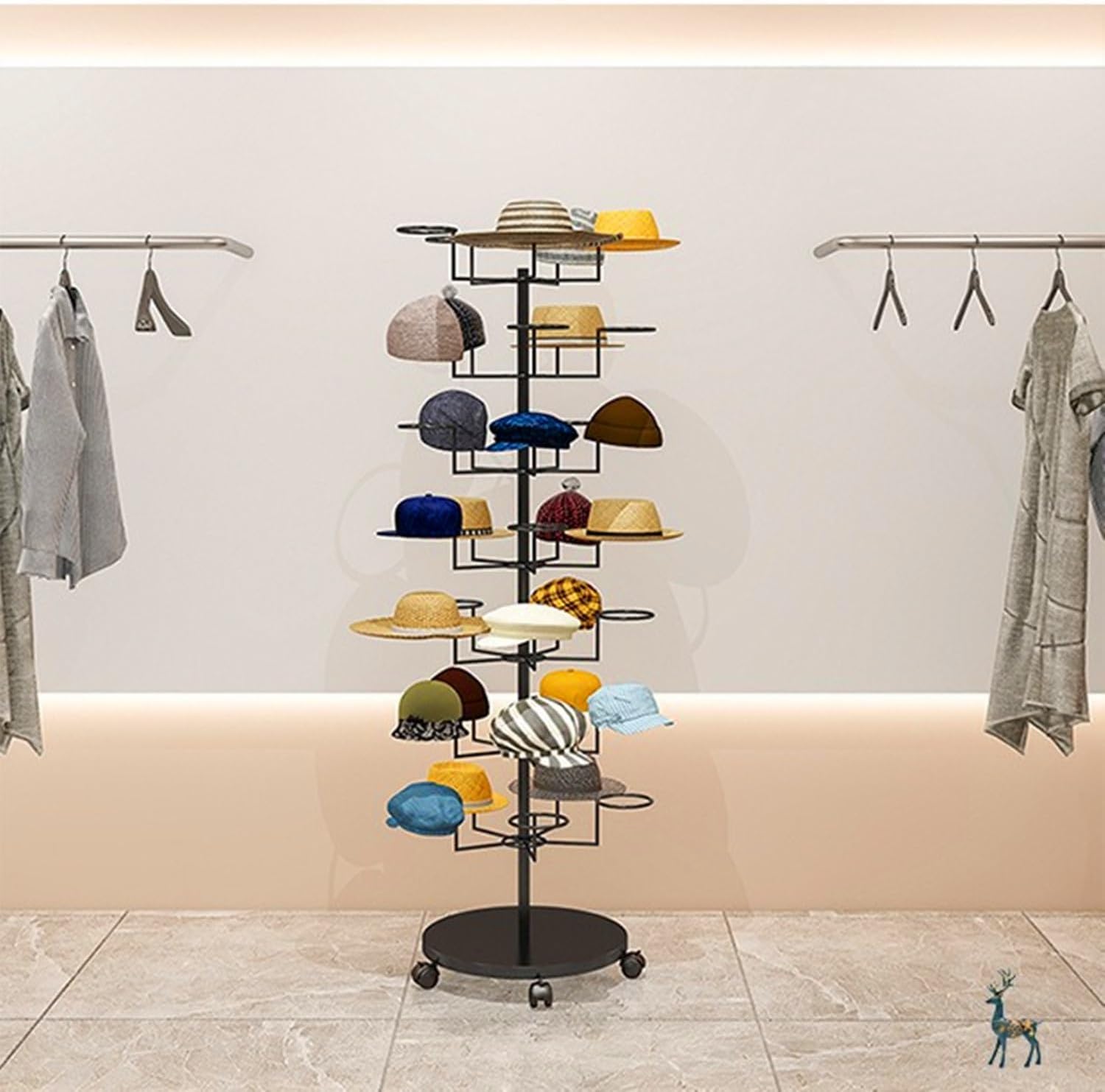 Hat Rack Stand,Baseball Hat Holder Portable Metal Hat Rack, Hat Rotating Wig Head Holders Hat Display Rack, Modern Free Standing Headwear Wig Rack Metal Floor Rack for Caps, Wigs,White,5 Tier