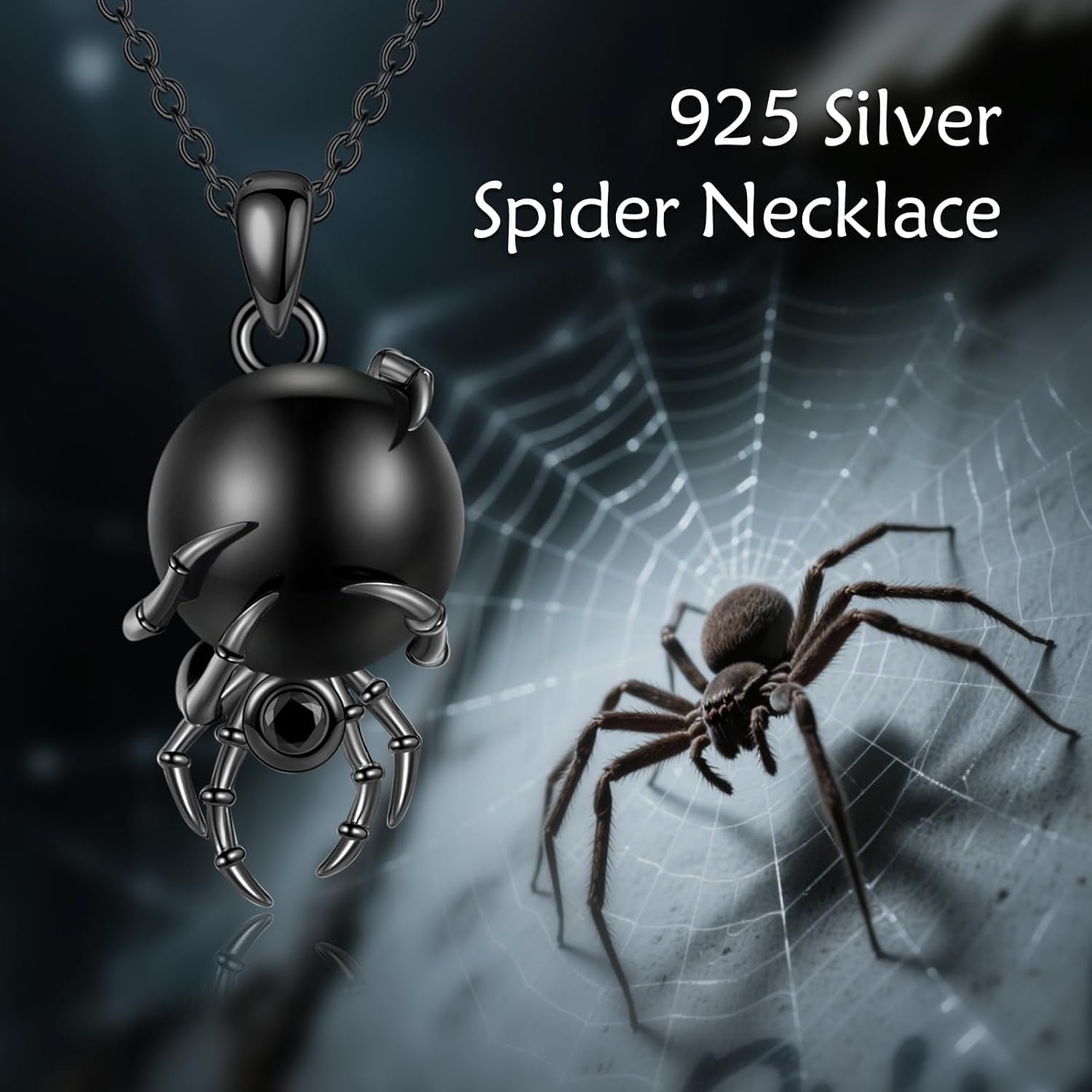 Black Spider Necklace Sterling Silver Black Pearl Pendant Gothic Jewelry for Women Mom - Image 6