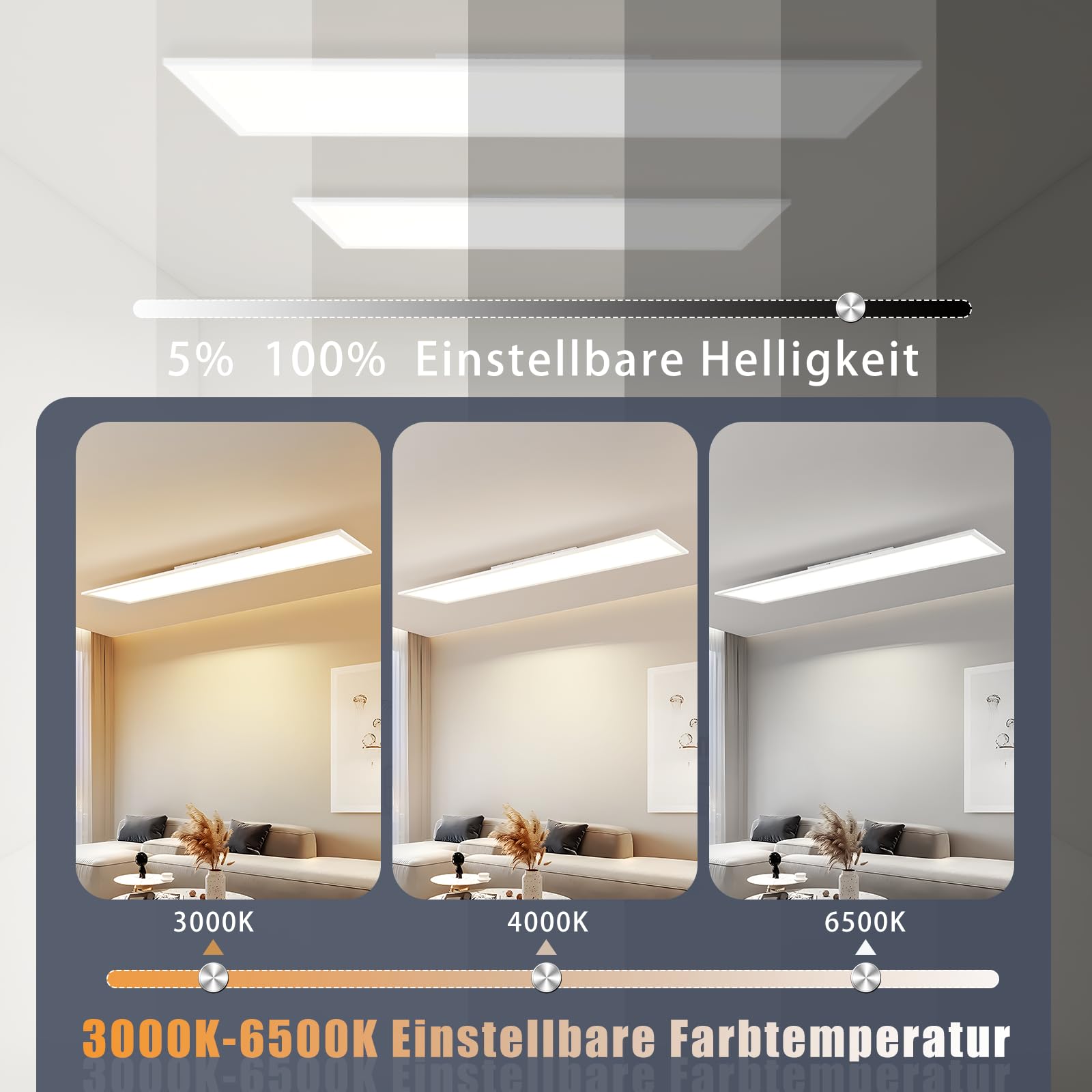 CBJKTX LED Panel Deckenleuchte Dimmbar - Flach Lang Deckenpanel mit | Fernbedienung Groß Deckenlampe Weiß Tageslichtlampe Bürolampe Decke für Büro Werkstatt Küche Arbeitszimmer Flur