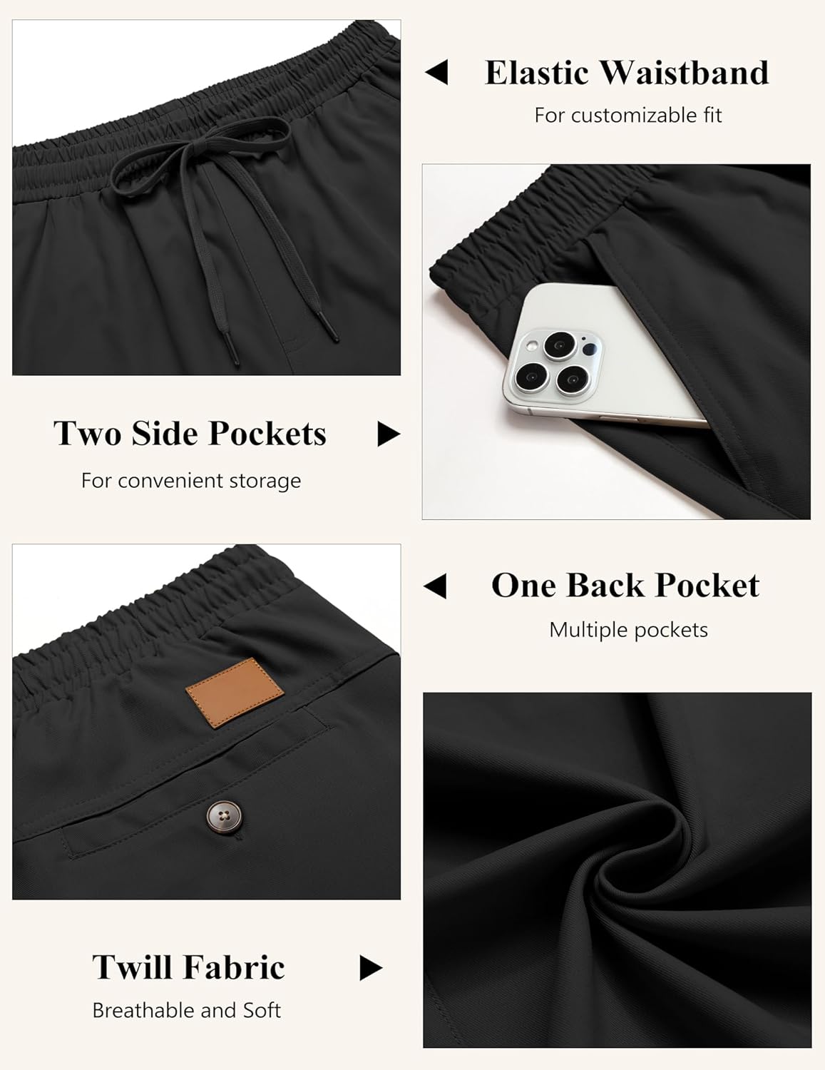 COOFANDY Mens Casual Pants Elastic Waist Chino Pants Lightweight Drawstring Pants with Pockets - Image 6