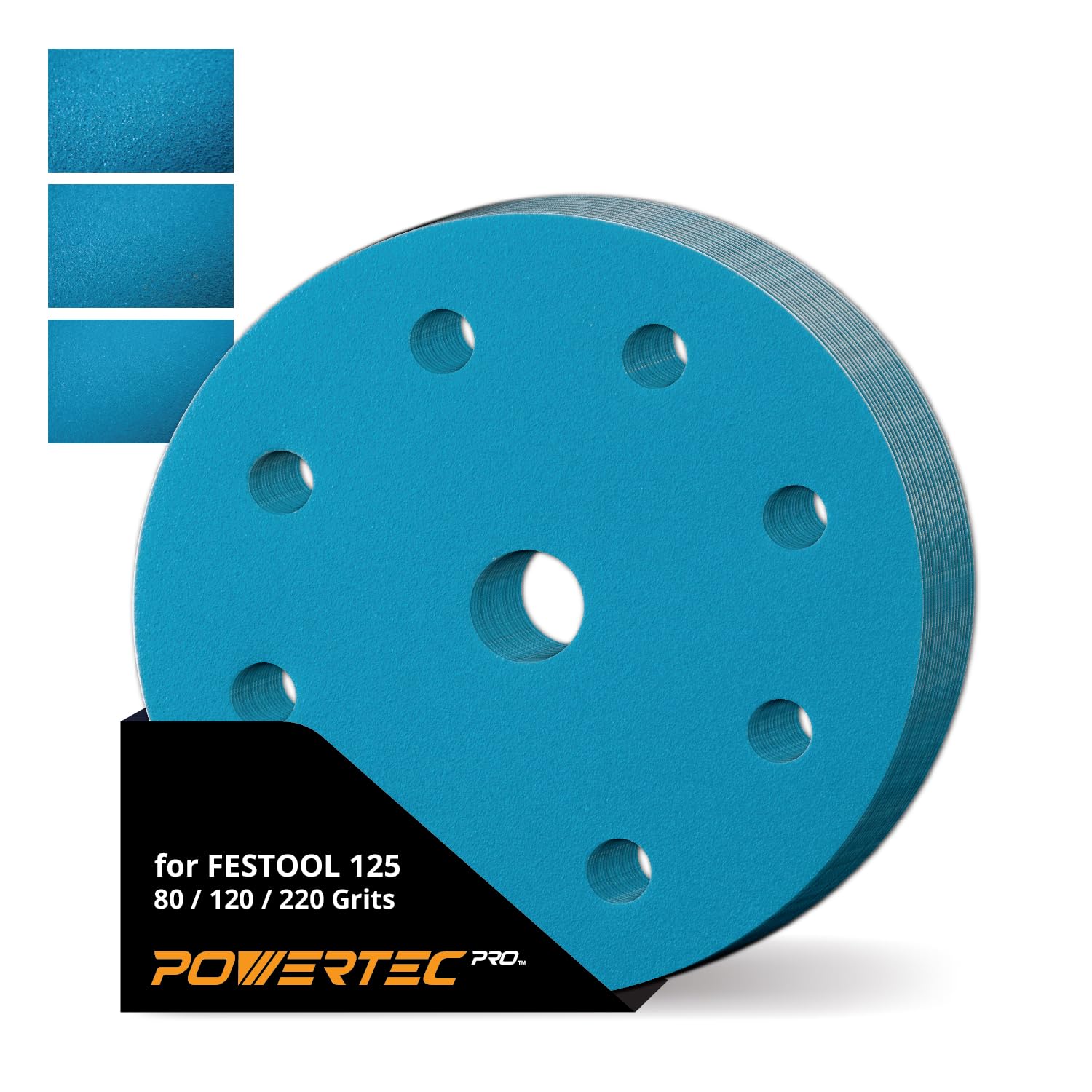 POWERTEC PRO 45PK, 5 Inch 9 Holes Assorted Sanding Disc, 80/120