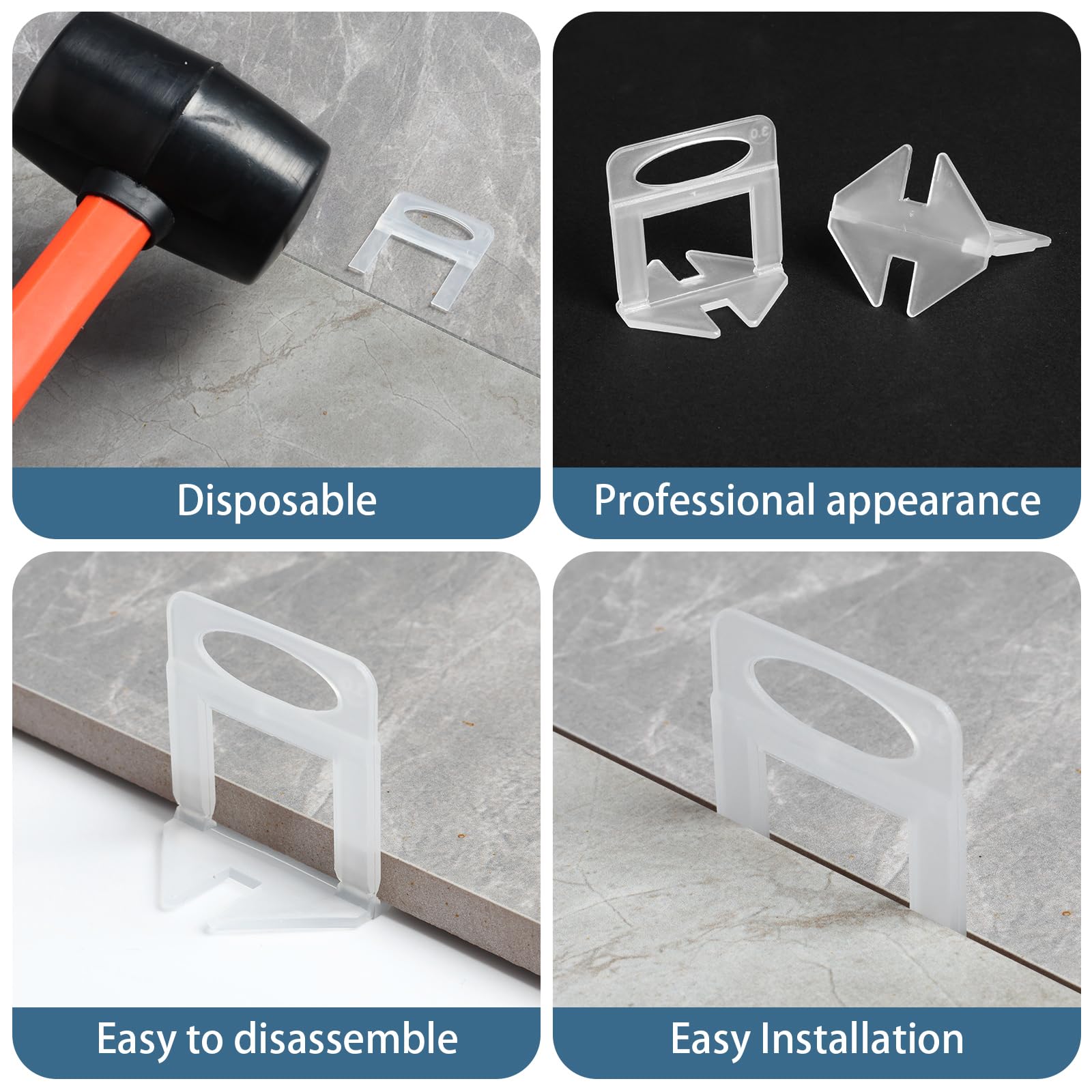 Système de nivellement de carrelage, 2000 pièces d'entretoises de carrelage de 1/16 pouces, clips de nivellement de carrelage pour installation de carreaux et de pierre
