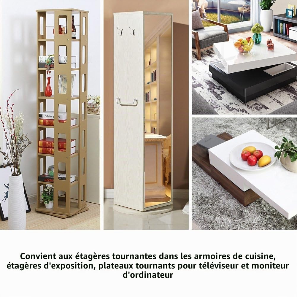 Roulement de Plateau Tournant, 12 Pouces Base de Roulements Épais de Feuille de Plaque Rotative Galvanisée de Forme Ronde pour Table à Manger de Cuisine - Argent