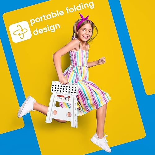 Miniatura 5 de Taburete plegable resistente de alta calidad de 13 pulgadas de altura para adultos, taburete de cocina, jardín, baño, color blanco Blanco,Bicolor