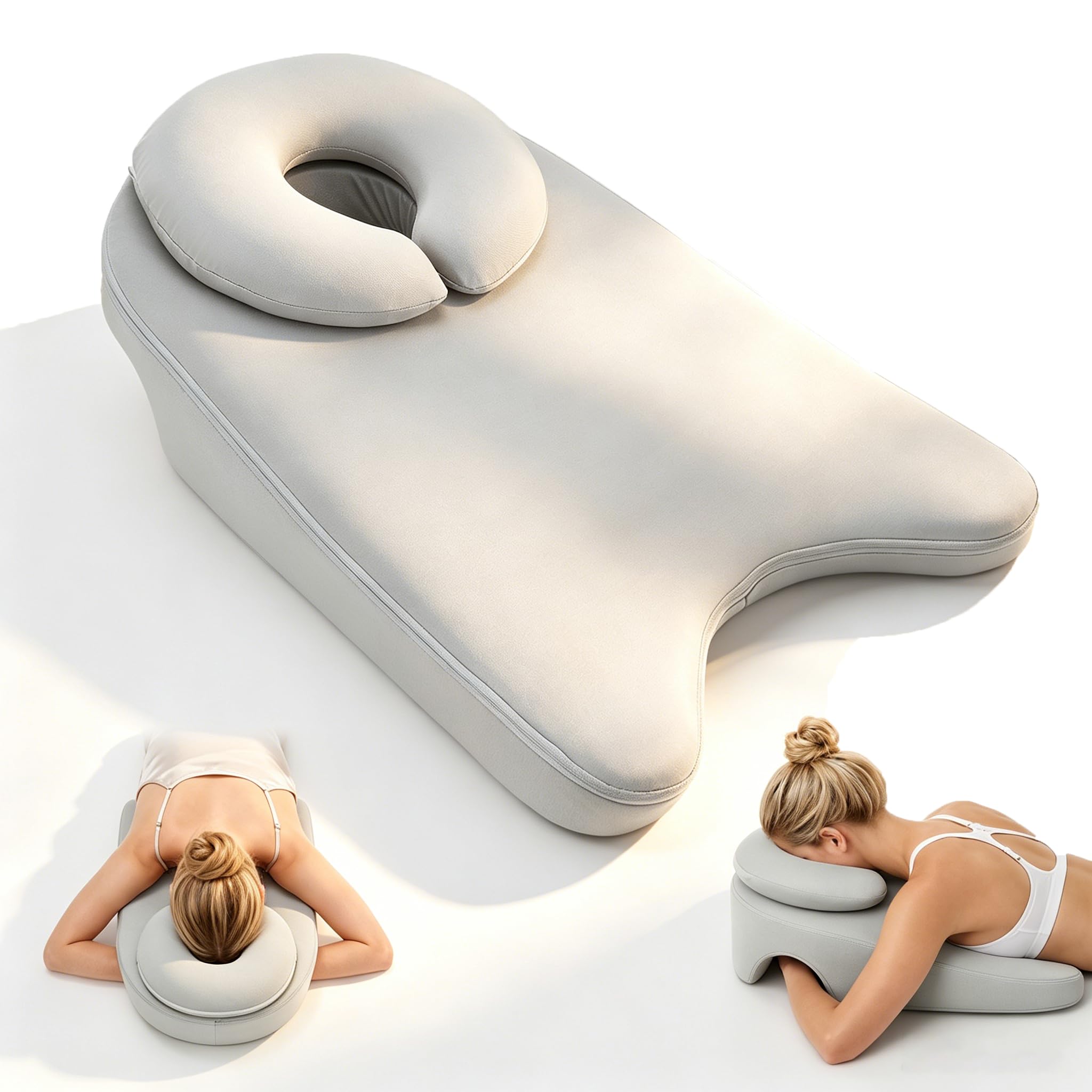 Gesichtskissen 2-in-1 mit Armloch, herausnehmbares Bauchschläferkissen aus Memory Schaum, ergonomisches Massagekissen mit Gesichtsöffnung zum Liegen, Lesen & Entspannen – waschbarer Bezug