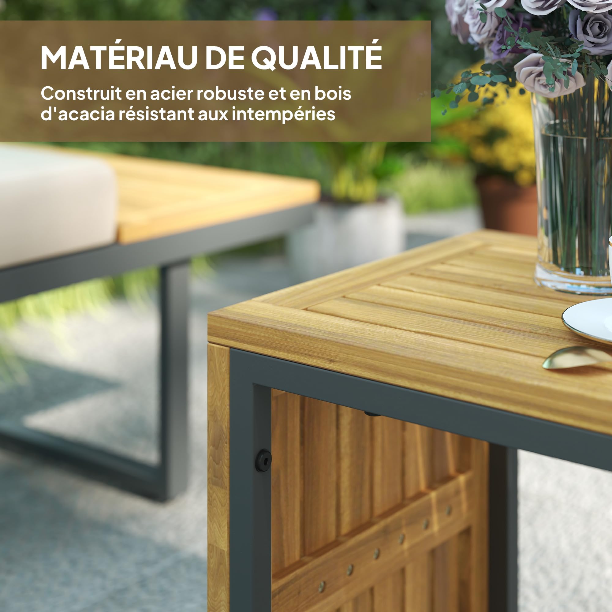 Outsunny Salon de Jardin extérieur d'angle 6 Places modulable en Bois d'acacia avec canapés et Table Basse, Dossier Ajustable, Coussins Inclus, chaises Longues pour terrasse Patio Jardin, Gris