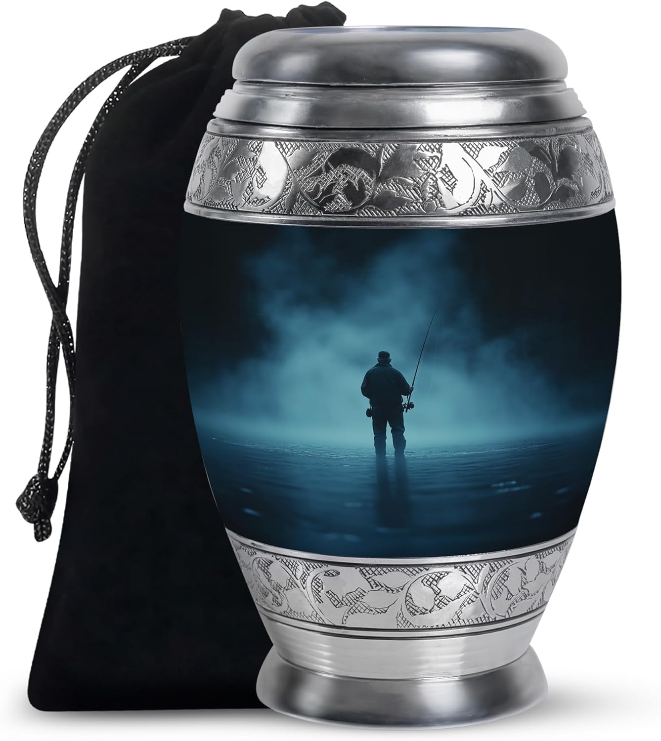 Fishing Small Urns for Human Ashes Keepsake, Fisherman Urn - Cremation Funeral Urn for Male, Keepsake Memorial Gift for Father & Mother, Small Urns for Ash, (10 Inch & 3 Inch Mini Set of 4)