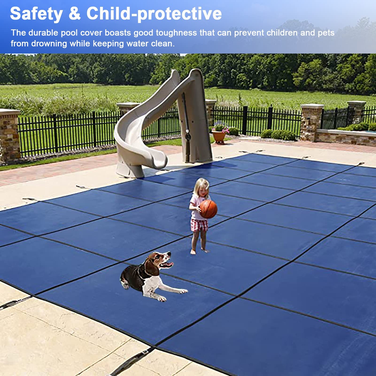 Cobertor Solar para Piscinas Cubierta antipolvo para piscina, protector de tapetes de piscina duraderos de invierno grande, cubierta de malla azul de seguridad rectangular, para piscina familiar, 1 m