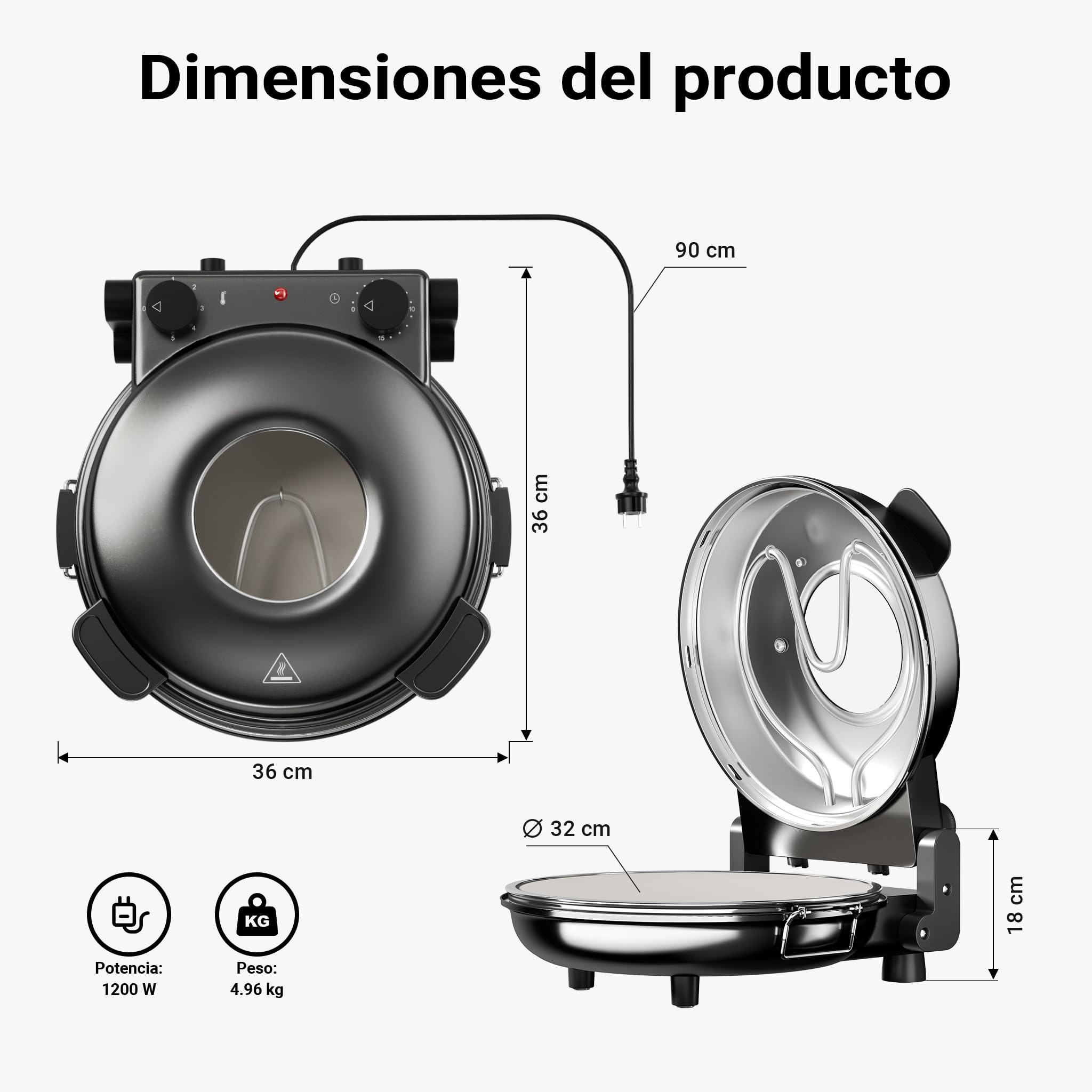 Horno de pizza eléctrico con piedra refractaria Ø32cm máx. 400°C con temporizador y ventanilla